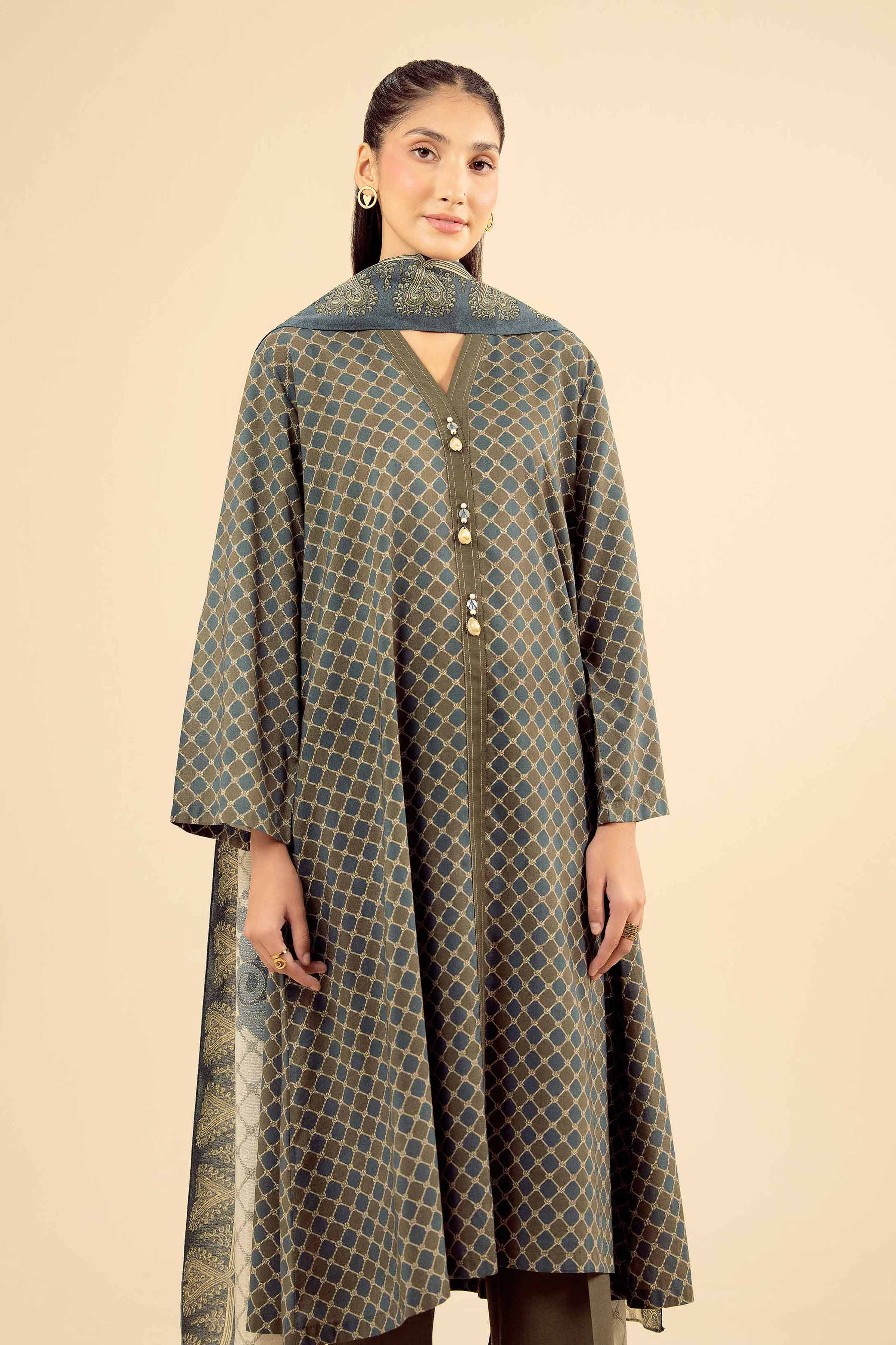 NishatUK - Olive Green Solids Tropical 3-piece ready to wear Suit