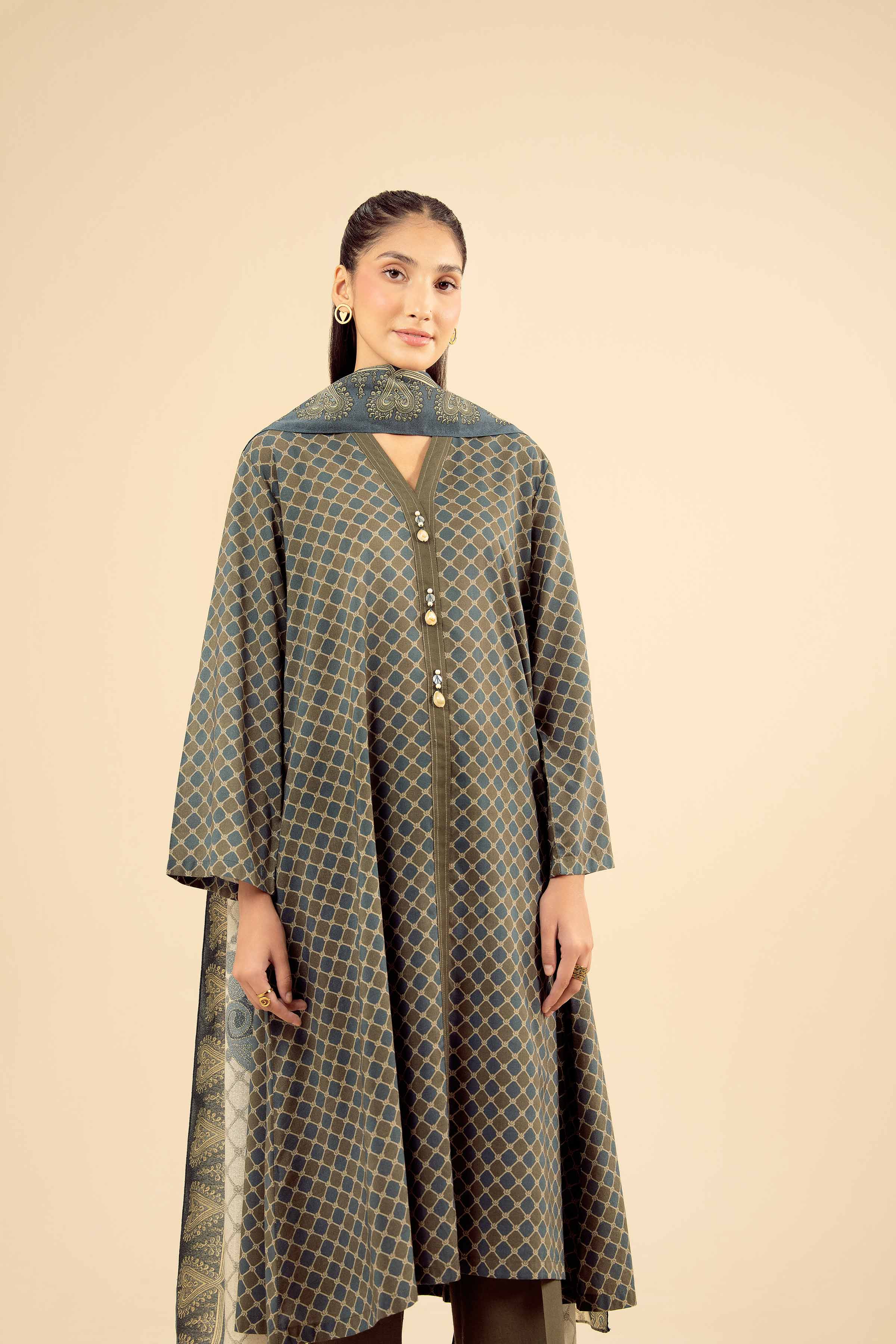NishatUK - Olive Green Solids Tropical 3-piece ready to wear Suit