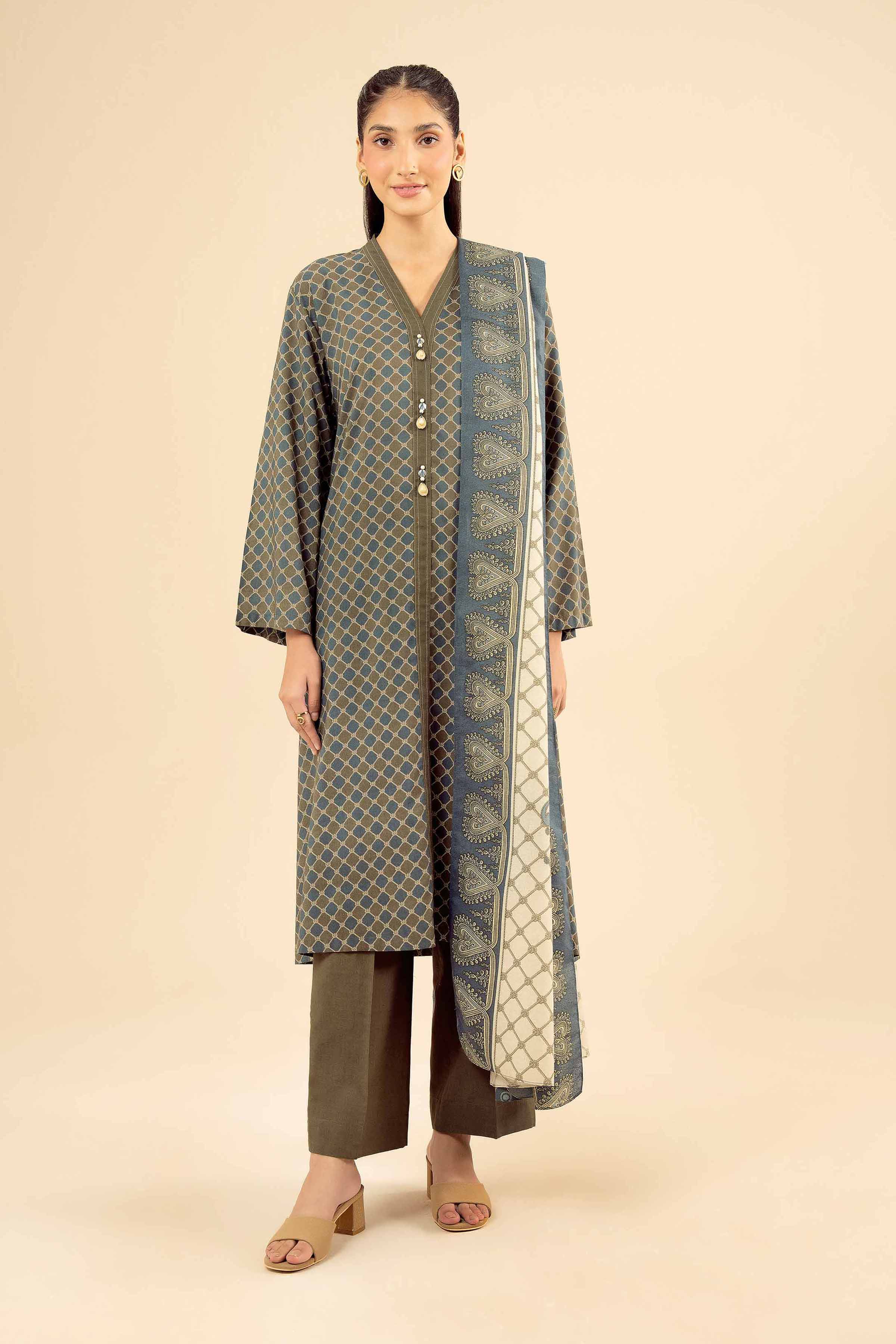 NishatUK - Olive Green Solids Tropical 3-piece ready to wear Suit