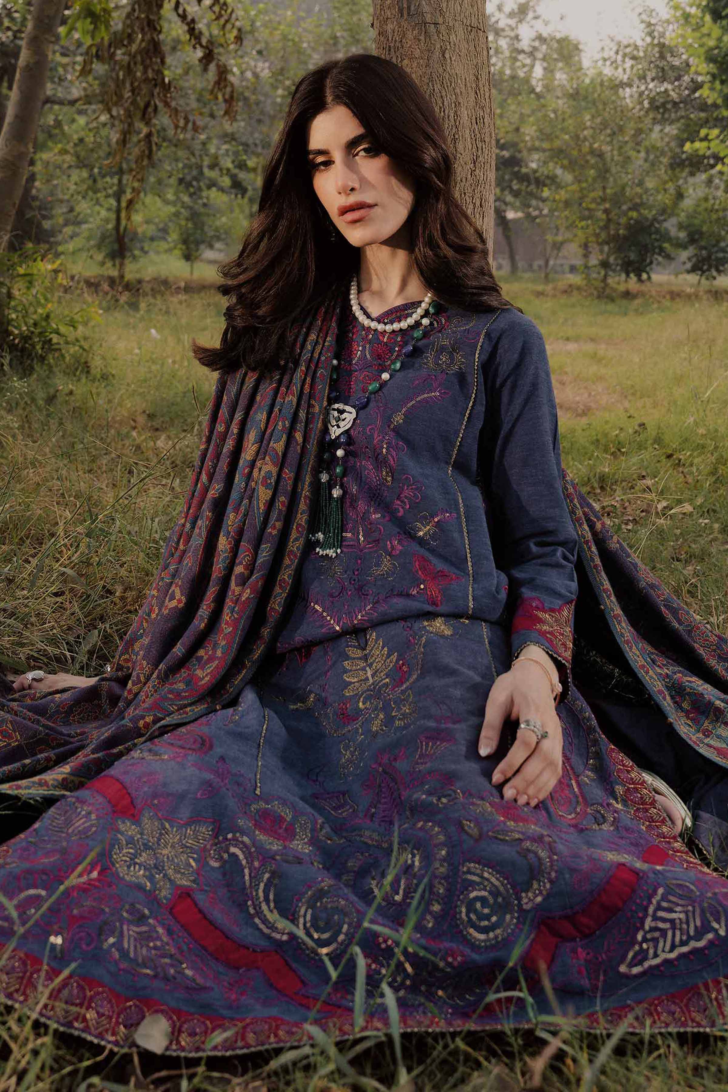 NishatUK - Blue Embroidered Linen 3-piece ready to wear Suit