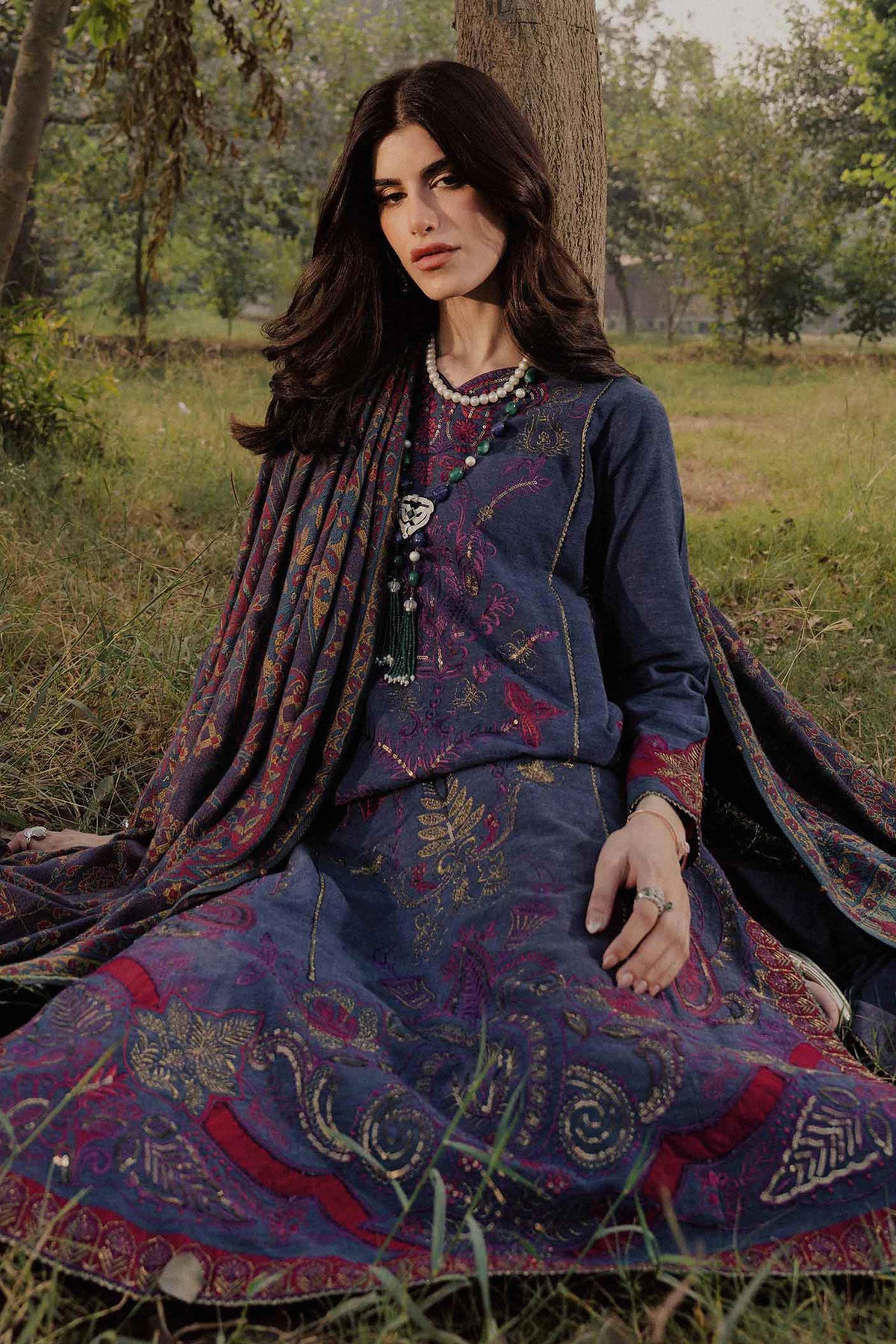 Nishat UK - Purple Embroidered Linen 3 Pieces ready to wear Suit