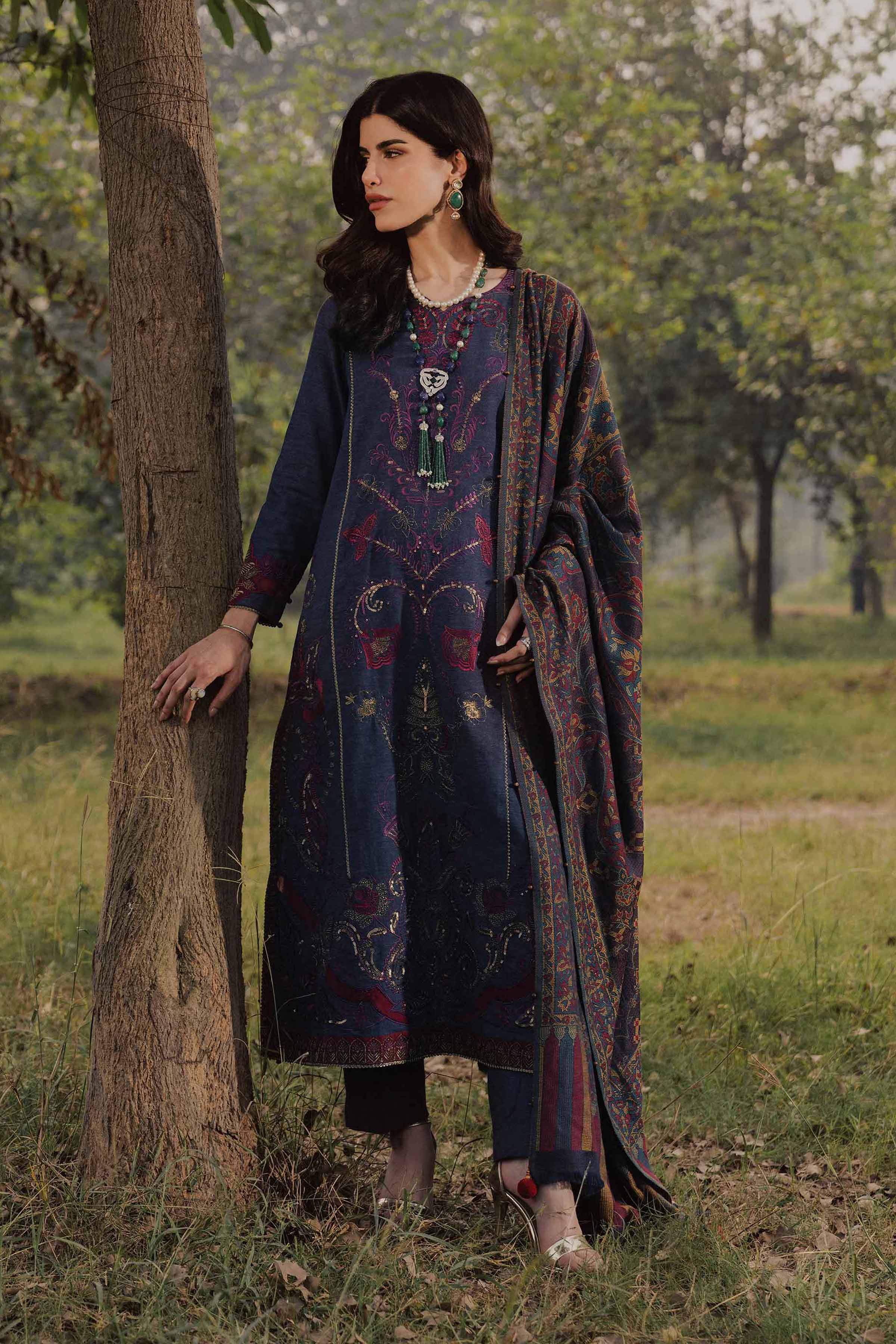NishatUK - Blue Embroidered Linen 3-piece ready to wear Suit
