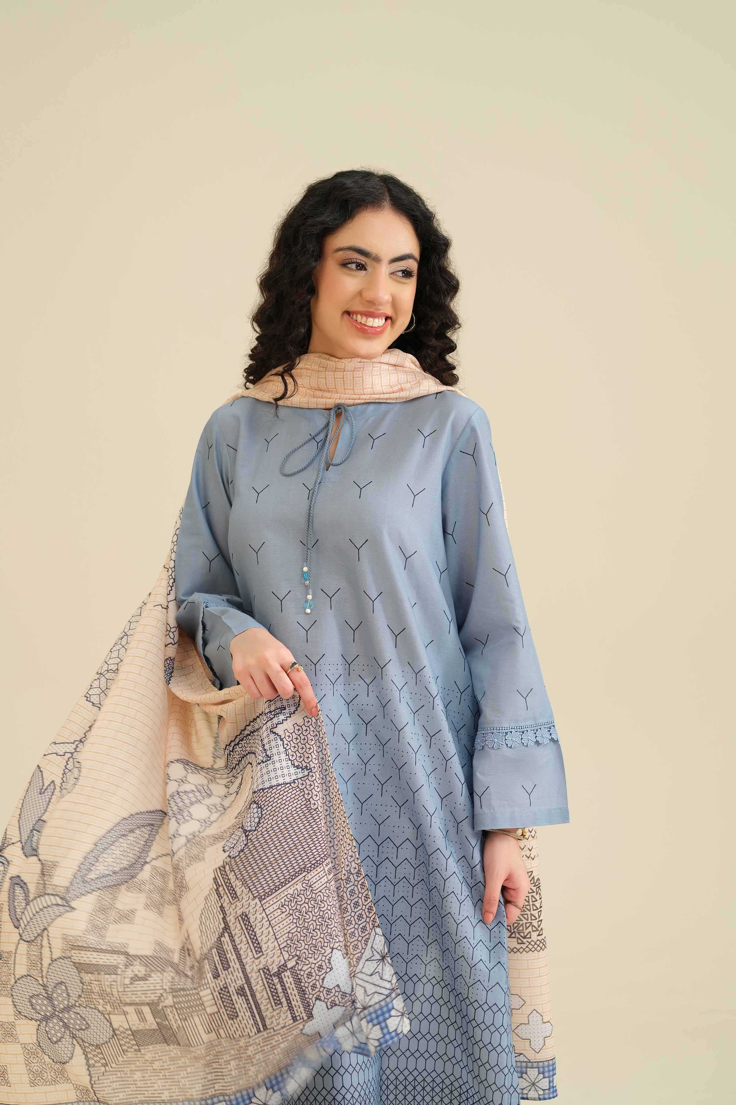 NishatUK - Sky Blue Printed Cambric 2-piece ready to wear Dress
