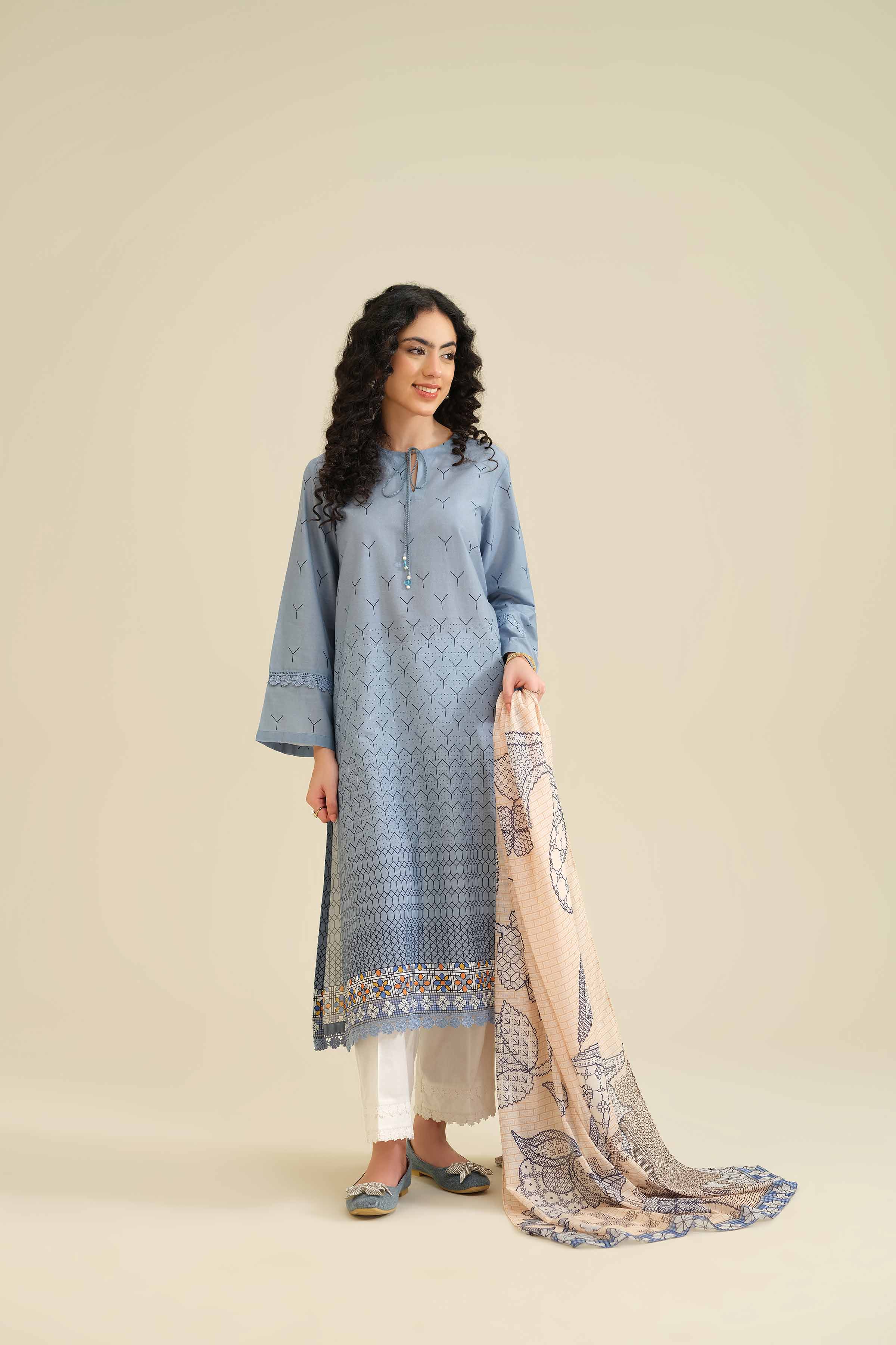 NishatUK - Sky Blue Printed Cambric 2-piece ready to wear Dress
