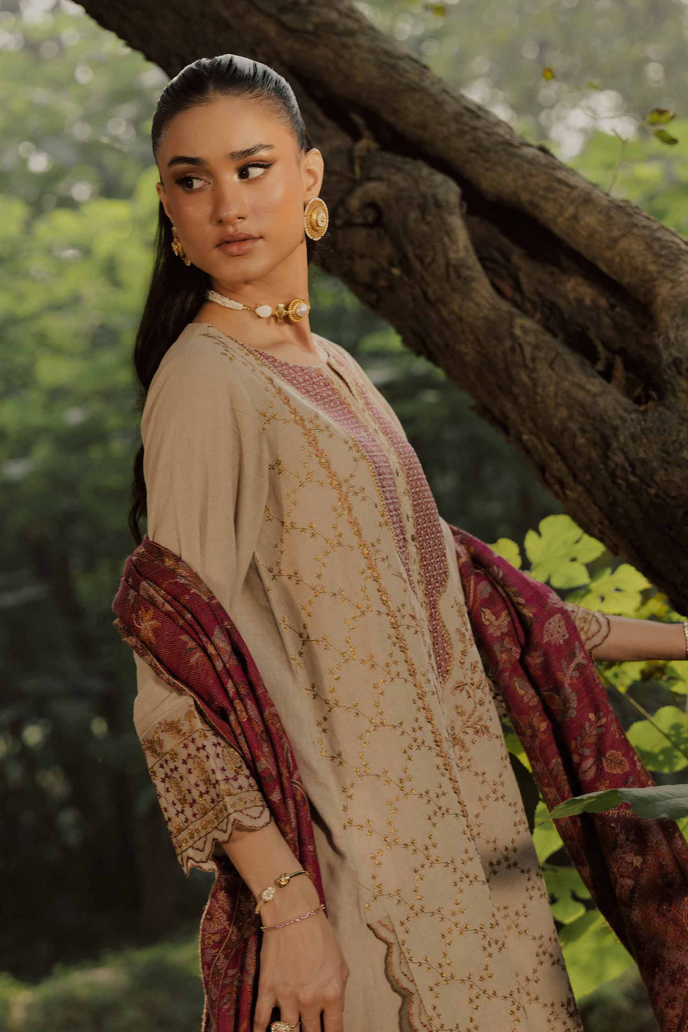 NishatUK - Beige Embroidered Linen 3-piece ready to wear suit