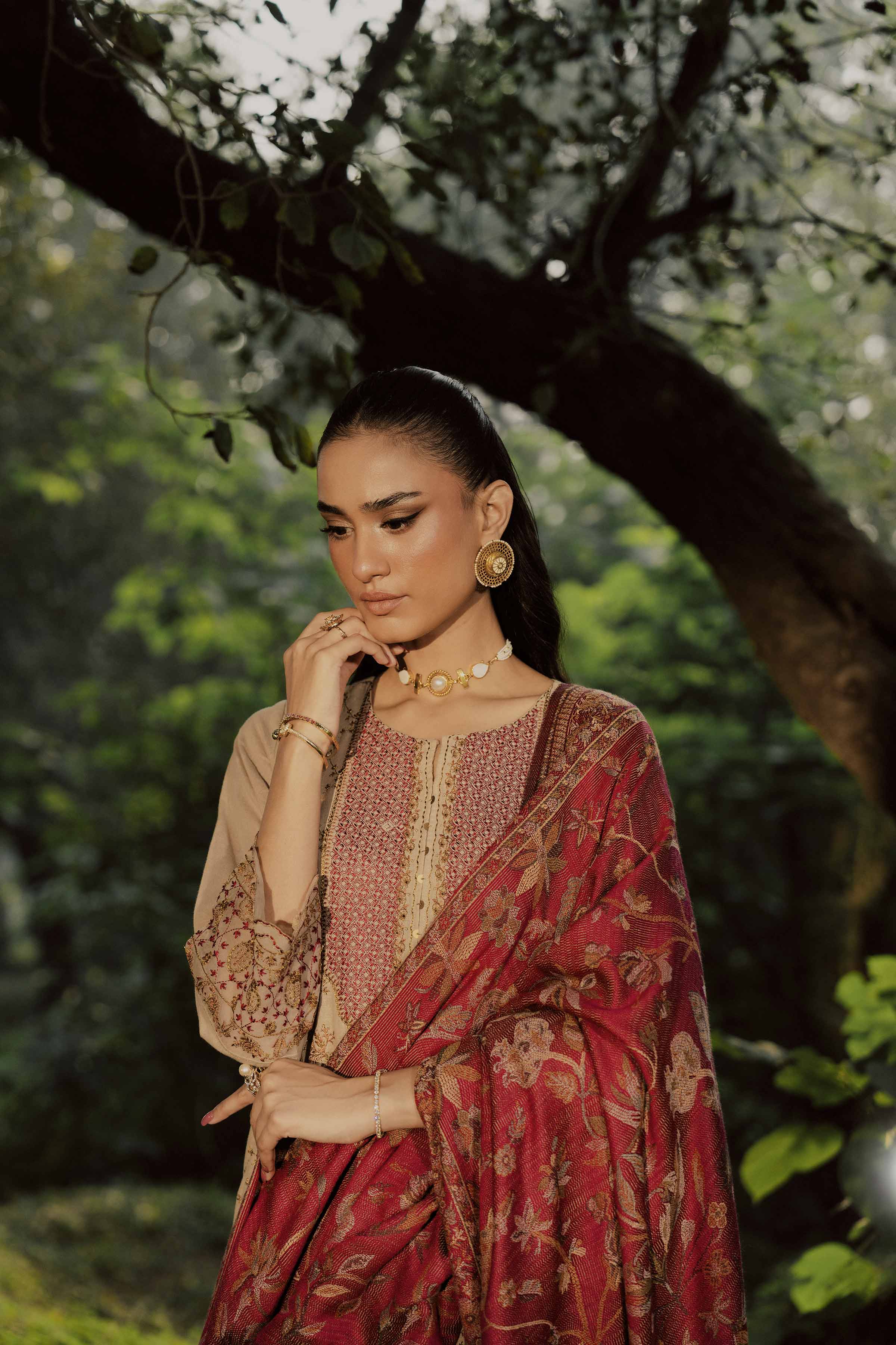 NishatUK - Beige Embroidered Linen 3-piece ready to wear suit