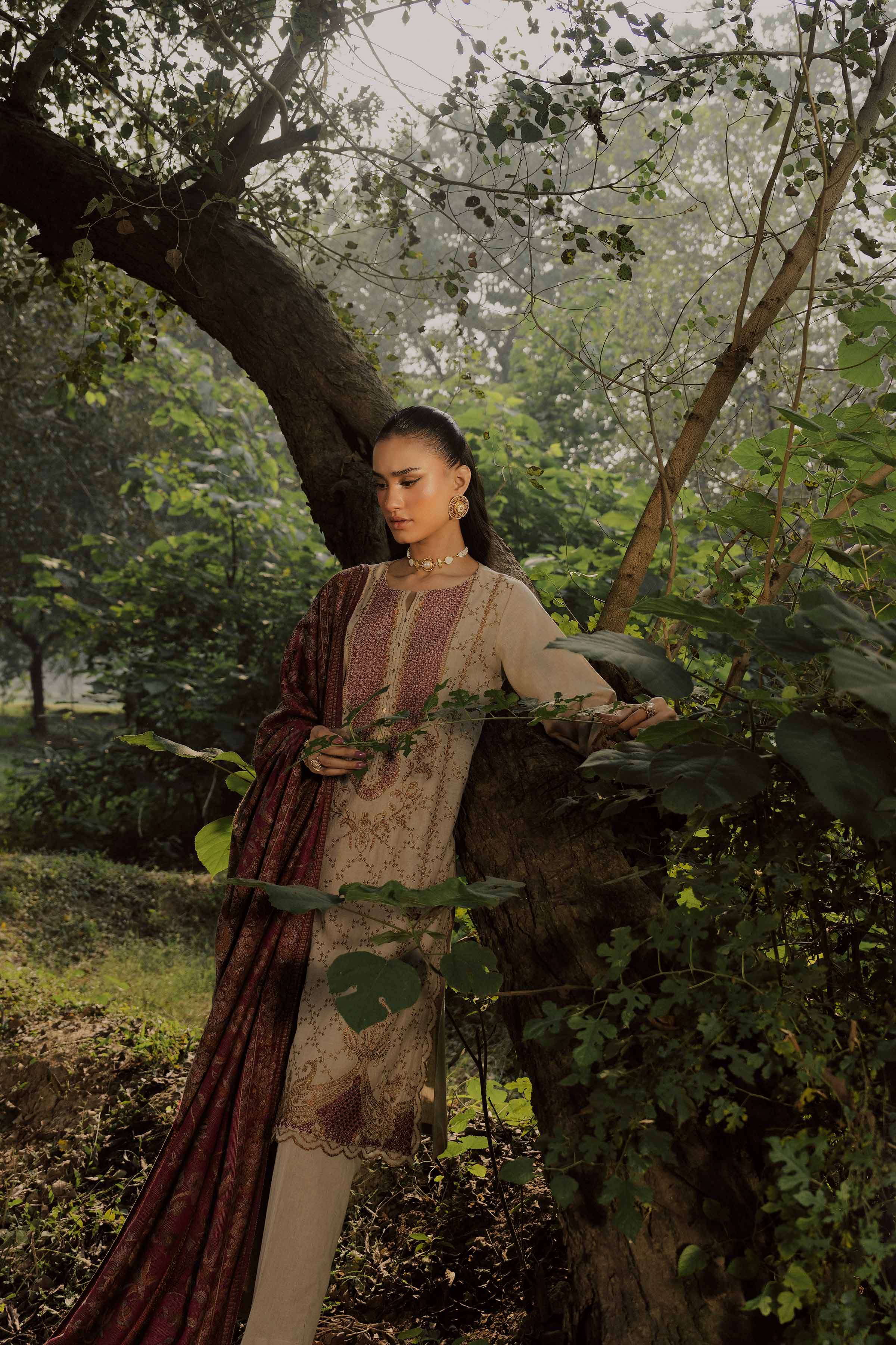 NishatUK - Beige Embroidered Linen 3-piece ready to wear suit