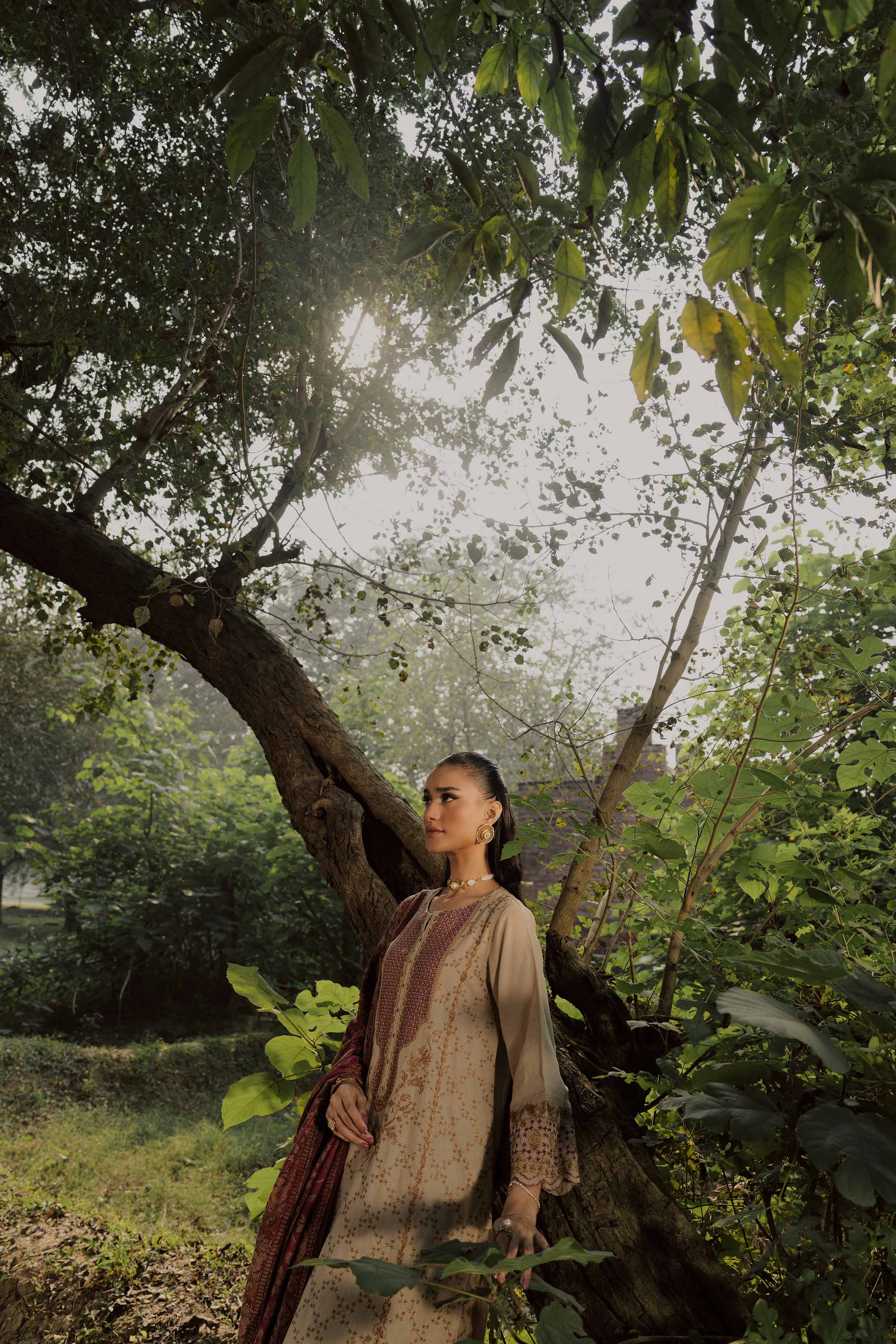 NishatUK - Beige Embroidered Linen 3-piece ready to wear suit