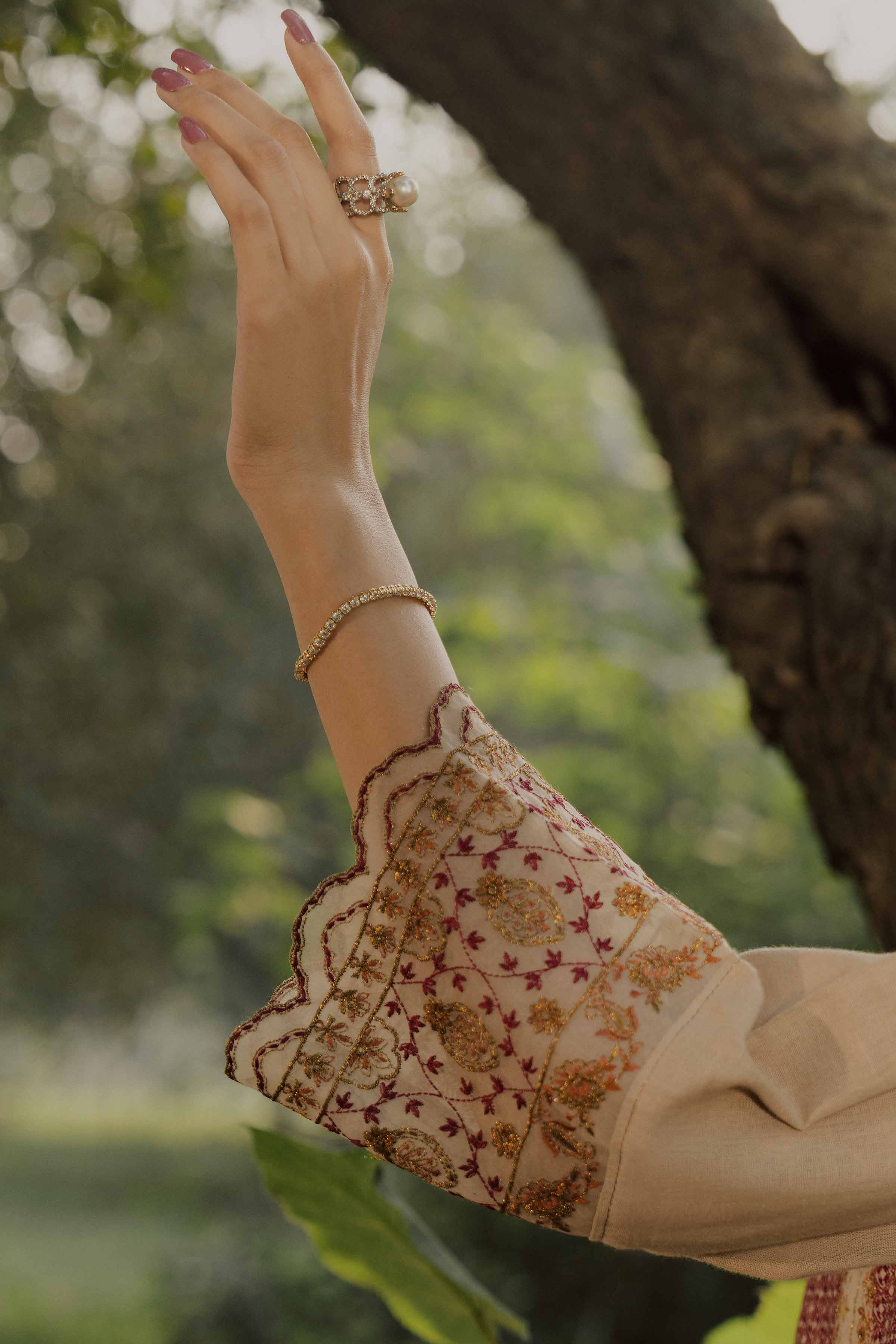 NishatUK - Beige Embroidered Linen 3-piece ready to wear suit