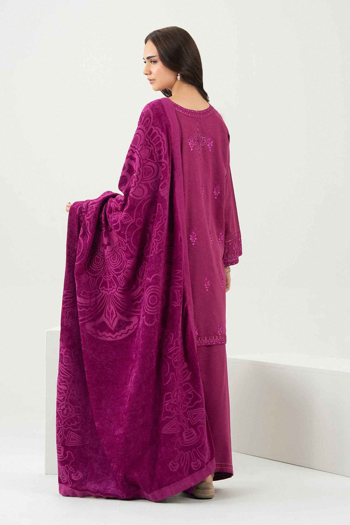 Nishat UK - Purple Embroidered Karandi 3 Pieces ready to wear Suit