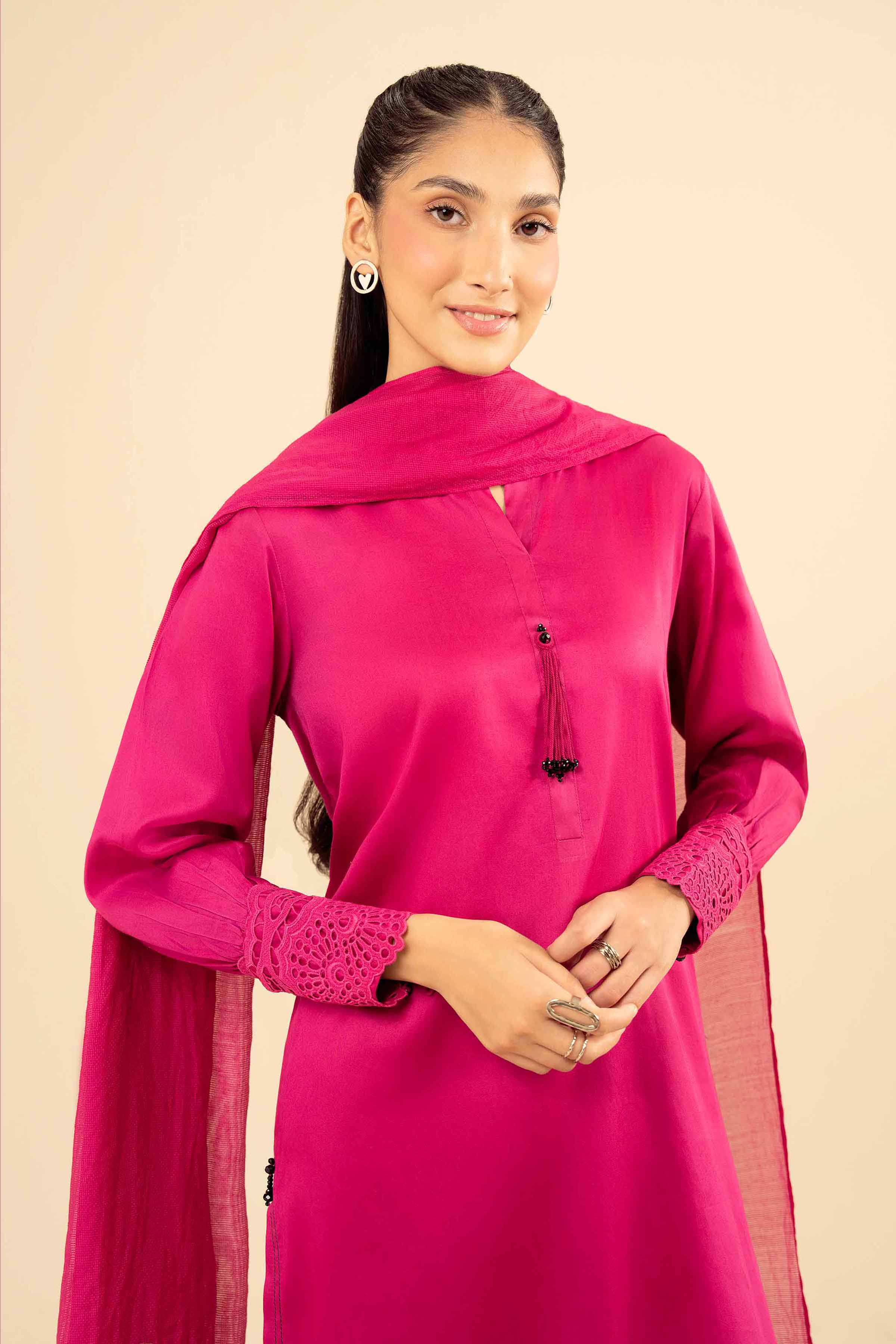 NishatUK - Shocking Pink Solids  Satin 3-piece ready to wear Suit