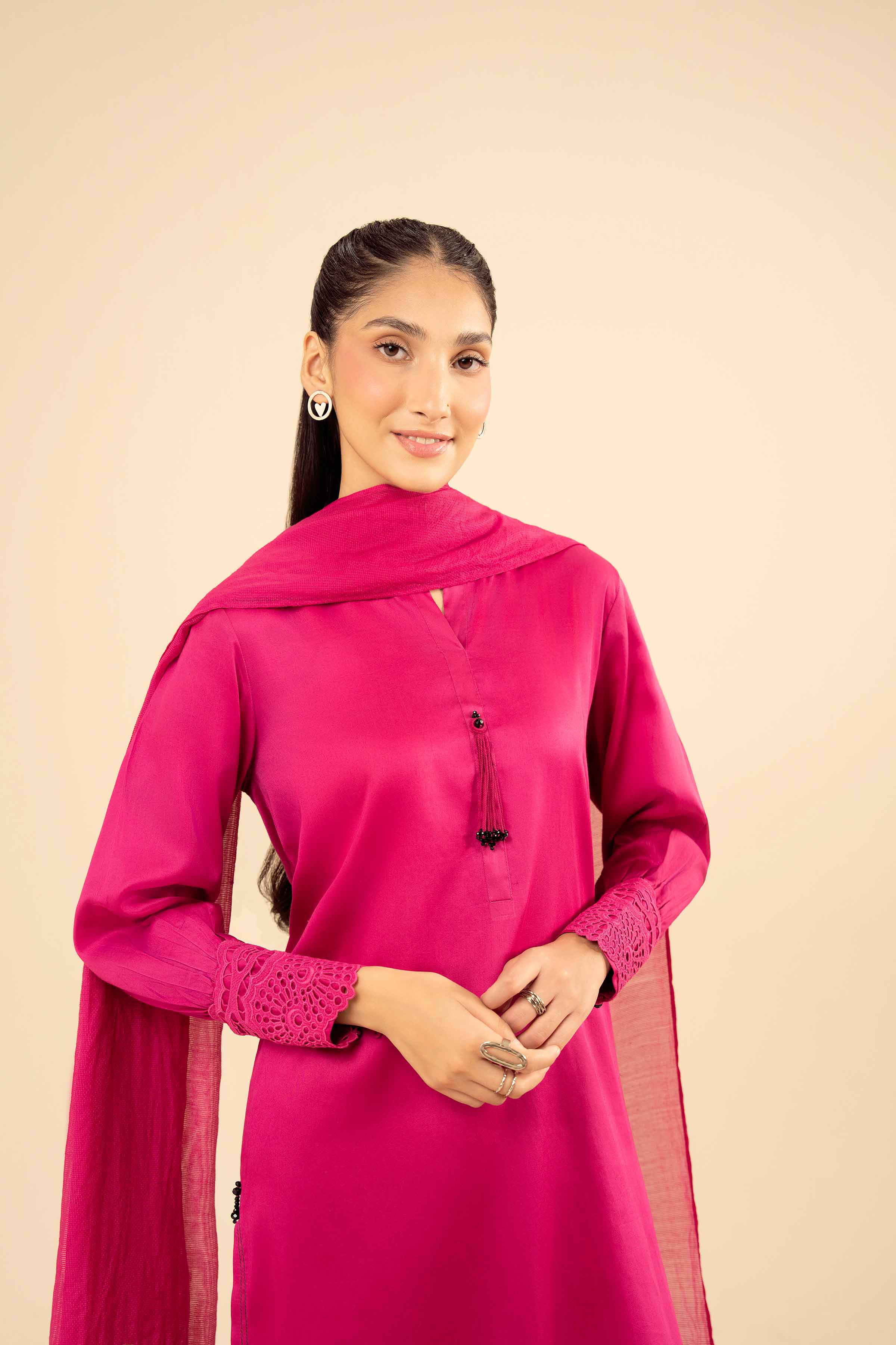 NishatUK - Shocking Pink Solids  Satin 3-piece ready to wear Suit