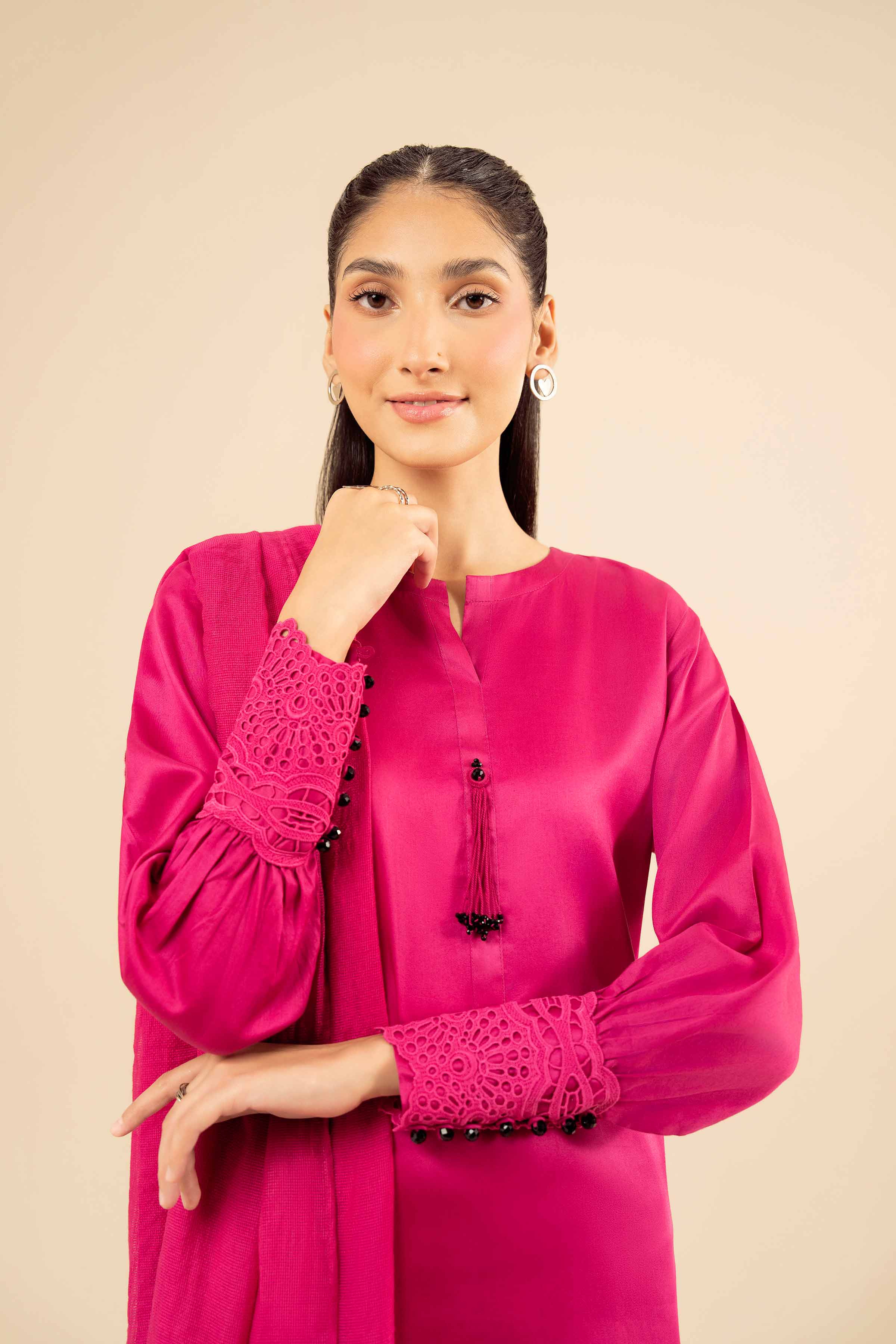 NishatUK - Shocking Pink Solids  Satin 3-piece ready to wear Suit