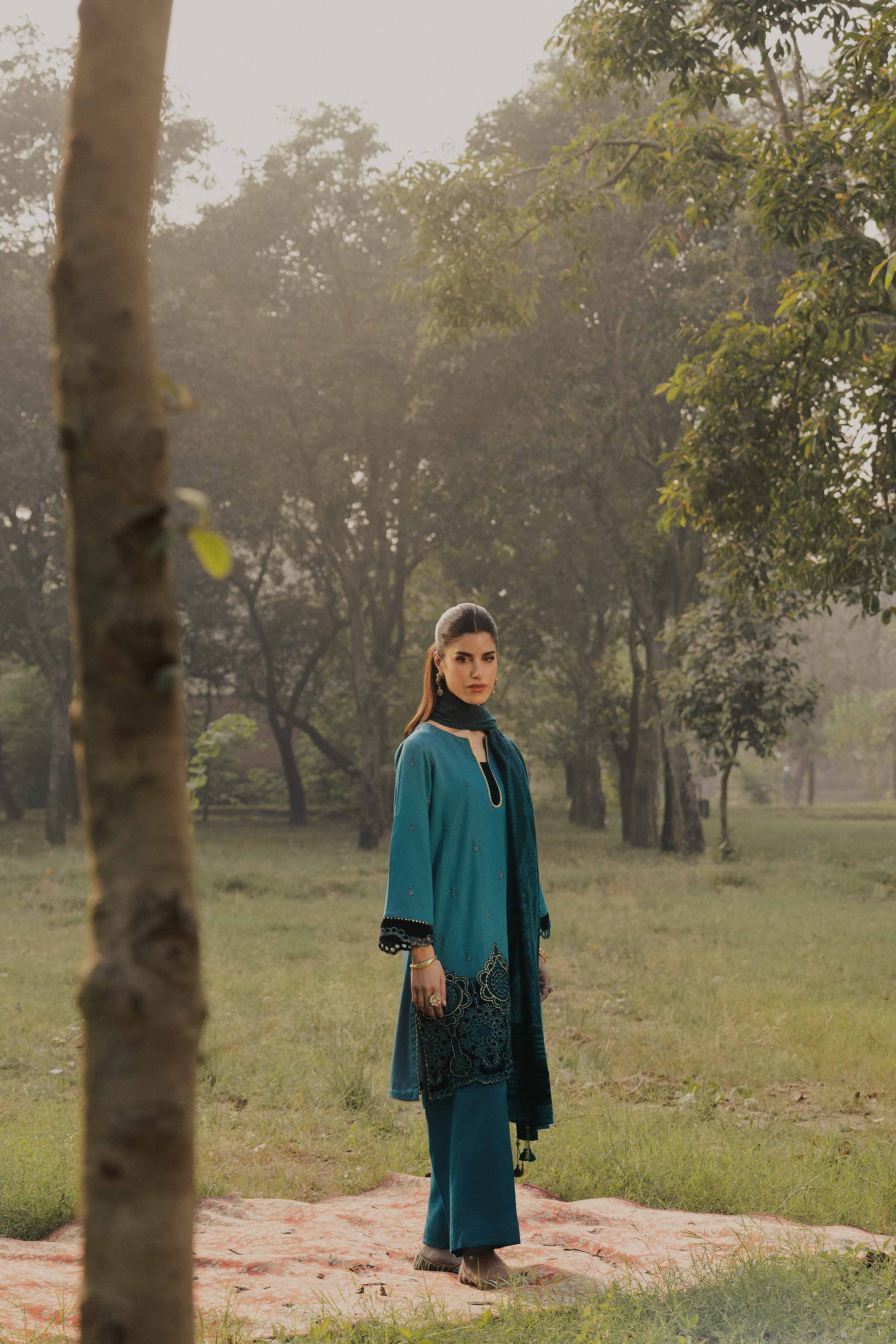NishatUK - Blue Embroidered Karandi  ready to wear Suit