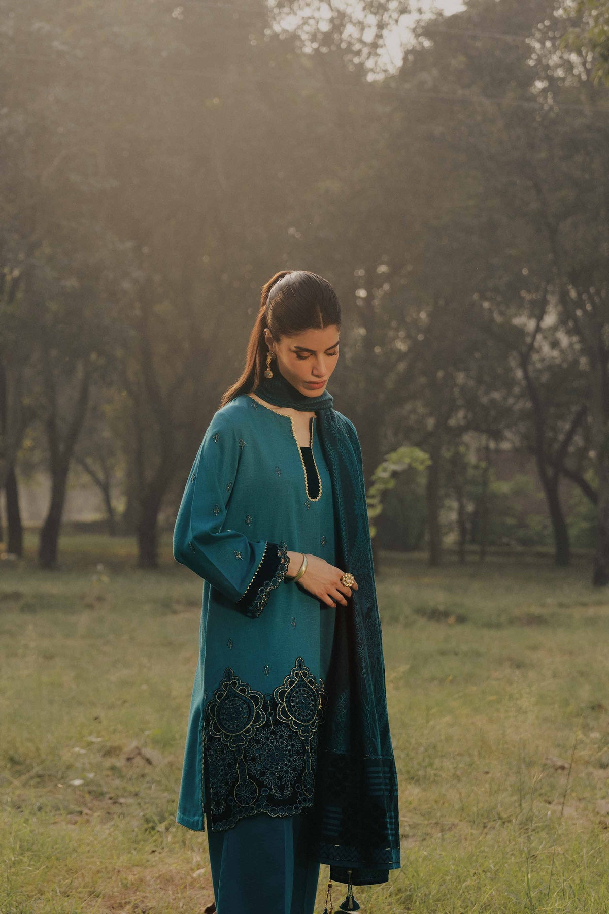 Nishat UK - Blue Embroidered Karandi 3 Pieces ready to wear Suit