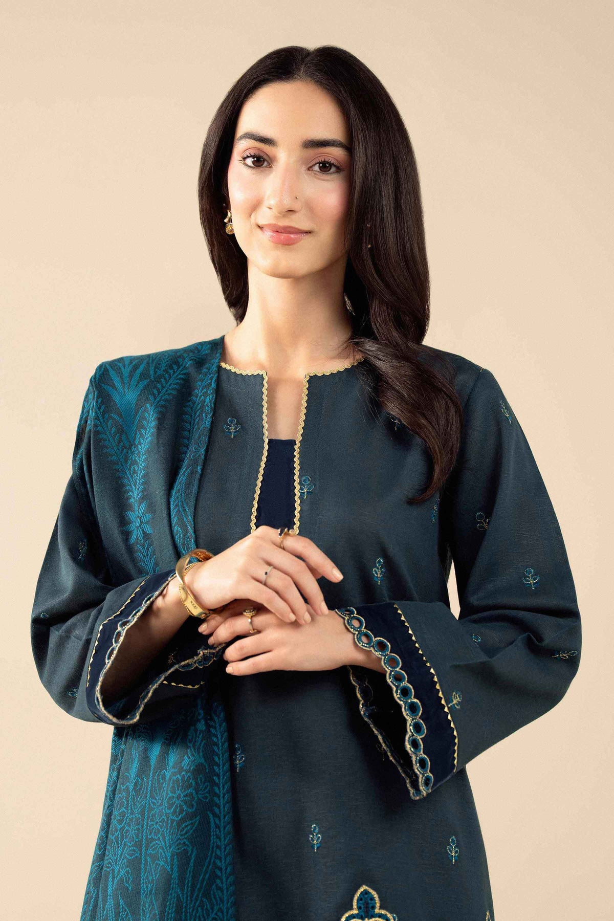 Nishat UK - Blue Embroidered Karandi 3 Pieces ready to wear Suit