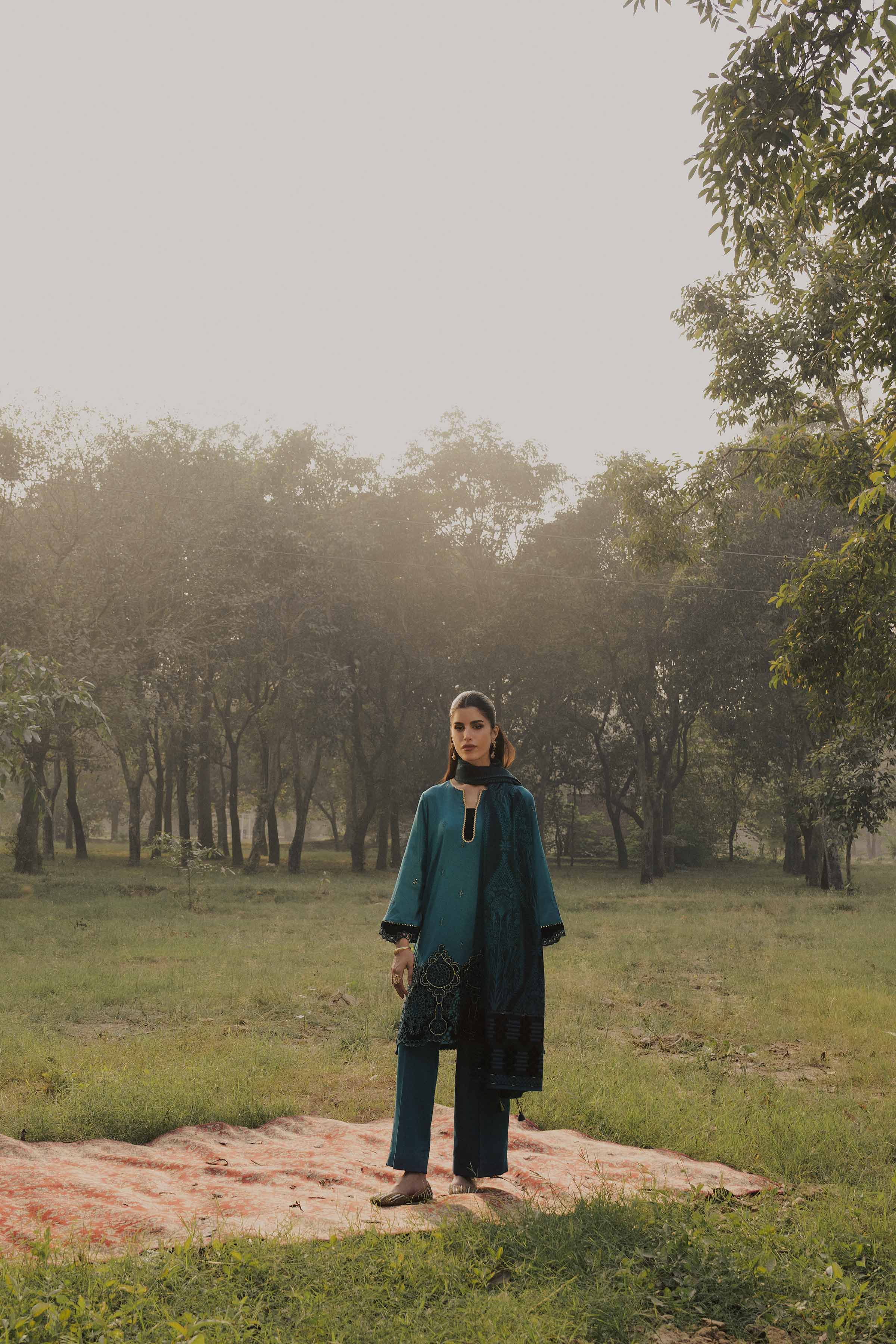 NishatUK - Blue Embroidered Karandi  ready to wear Suit