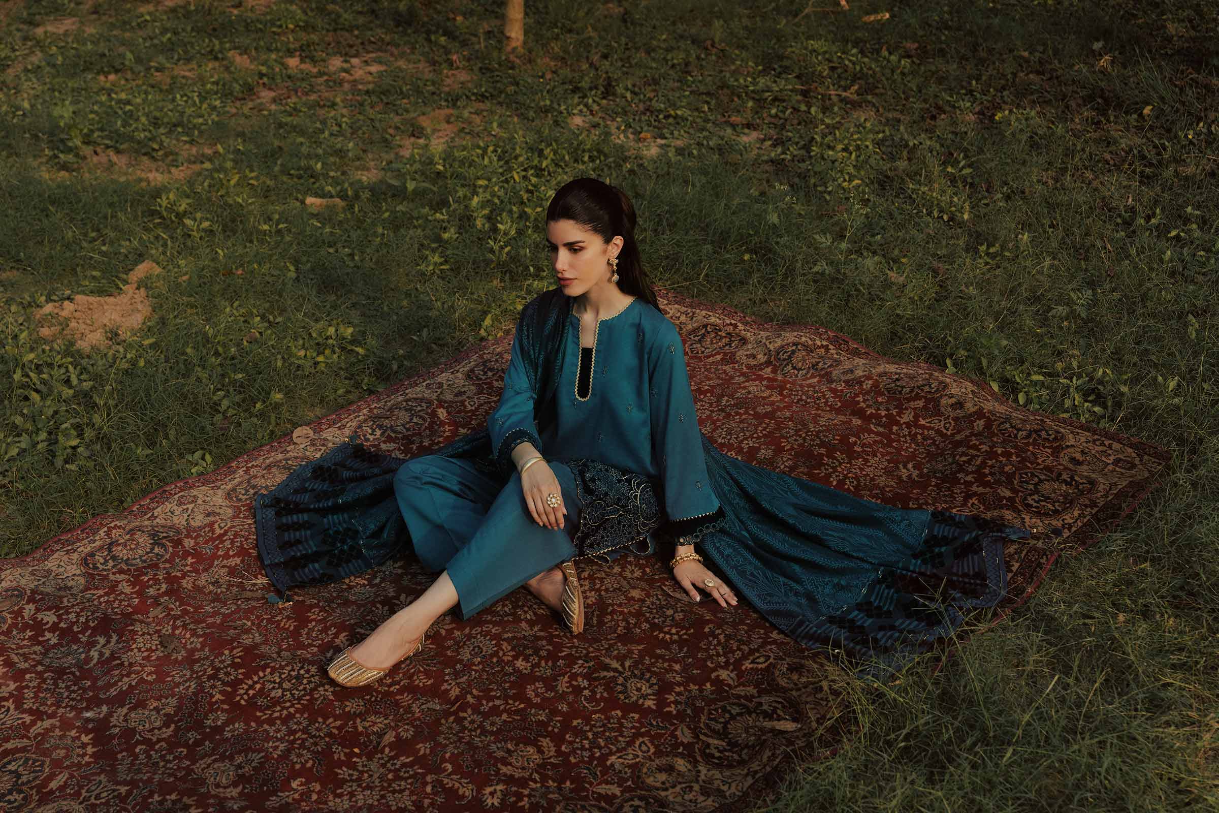NishatUK - Blue Embroidered Karandi  ready to wear Suit
