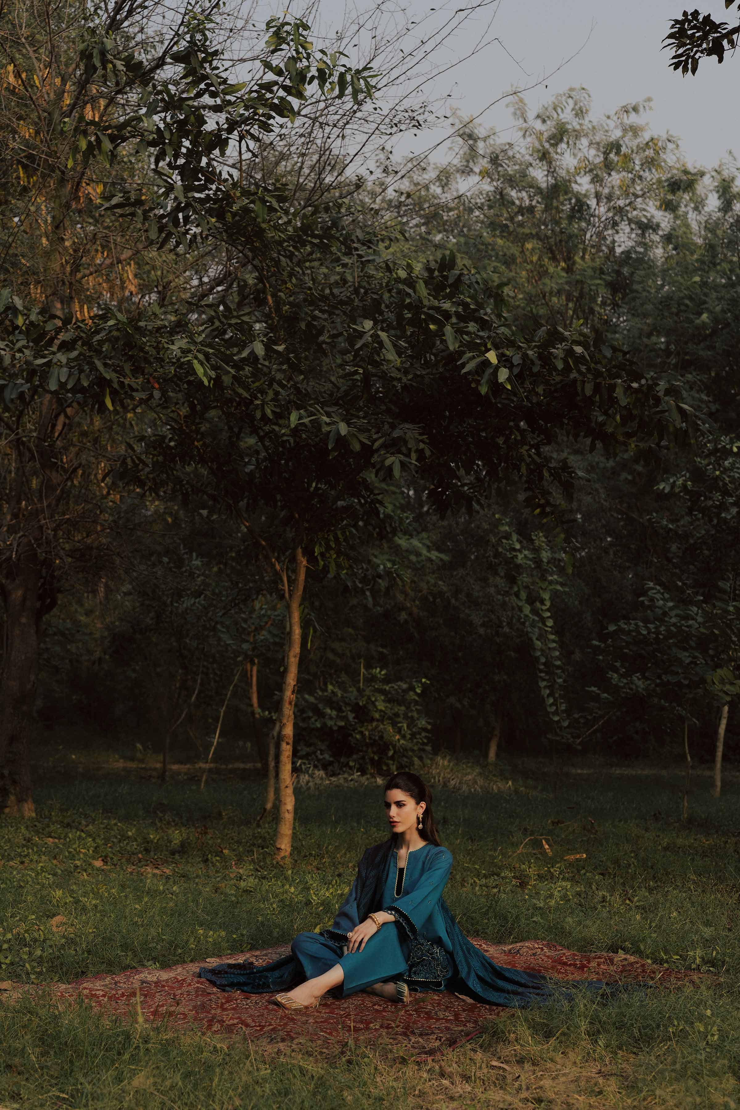 NishatUK - Blue Embroidered Karandi  ready to wear Suit