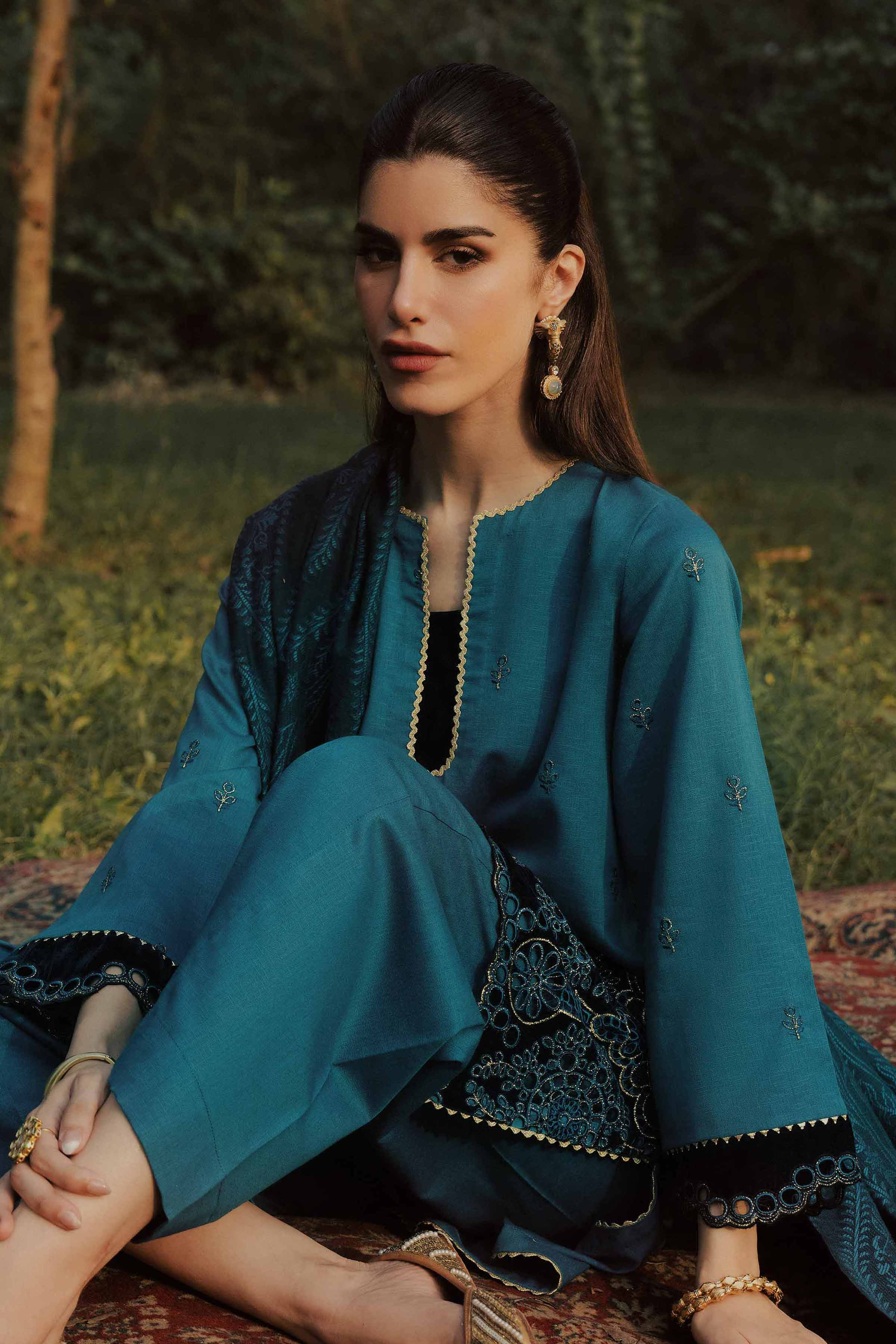 NishatUK - Blue Embroidered Karandi  ready to wear Suit