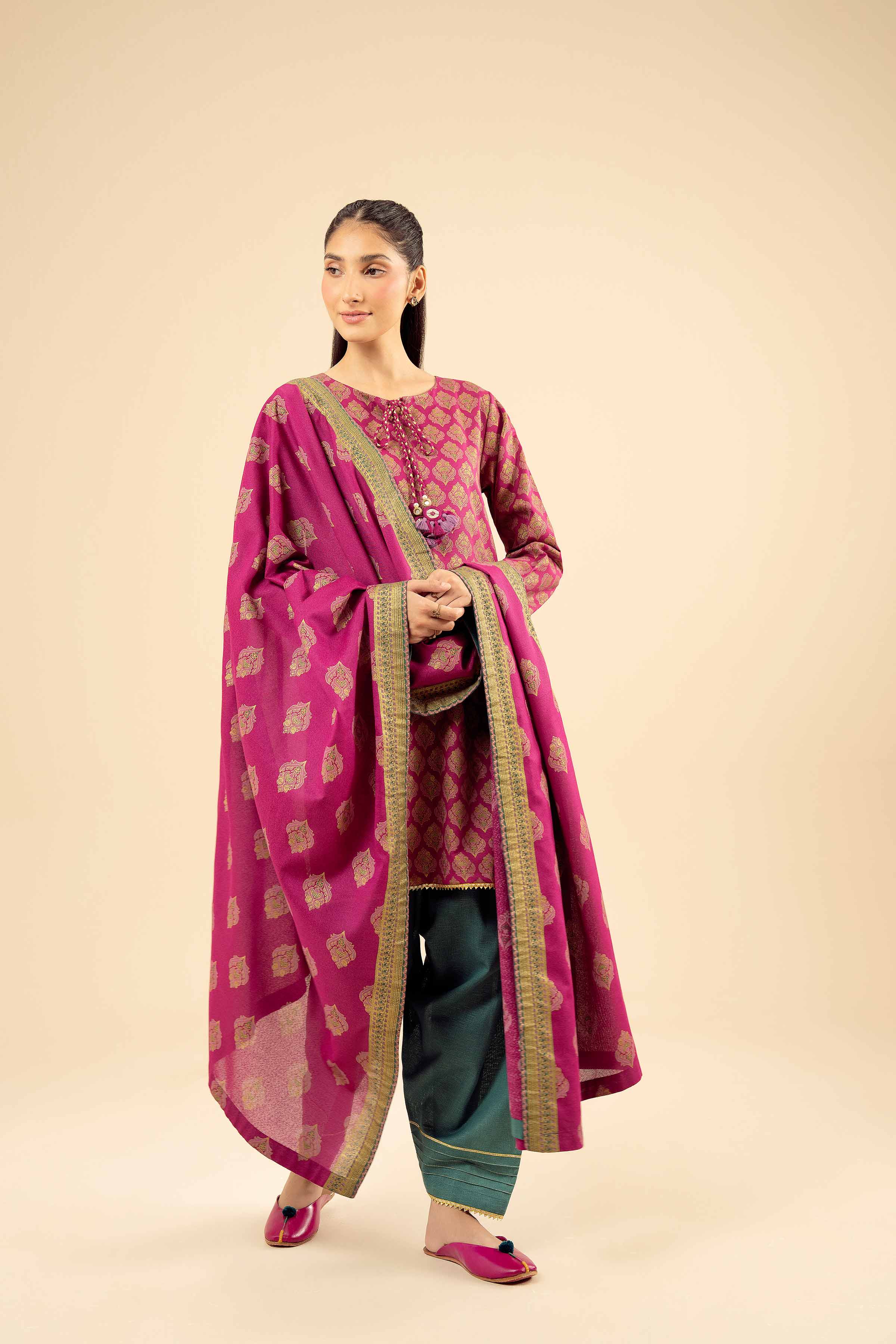 NishatUK - Pink Printed Karandi 3-piece ready to wear Suit