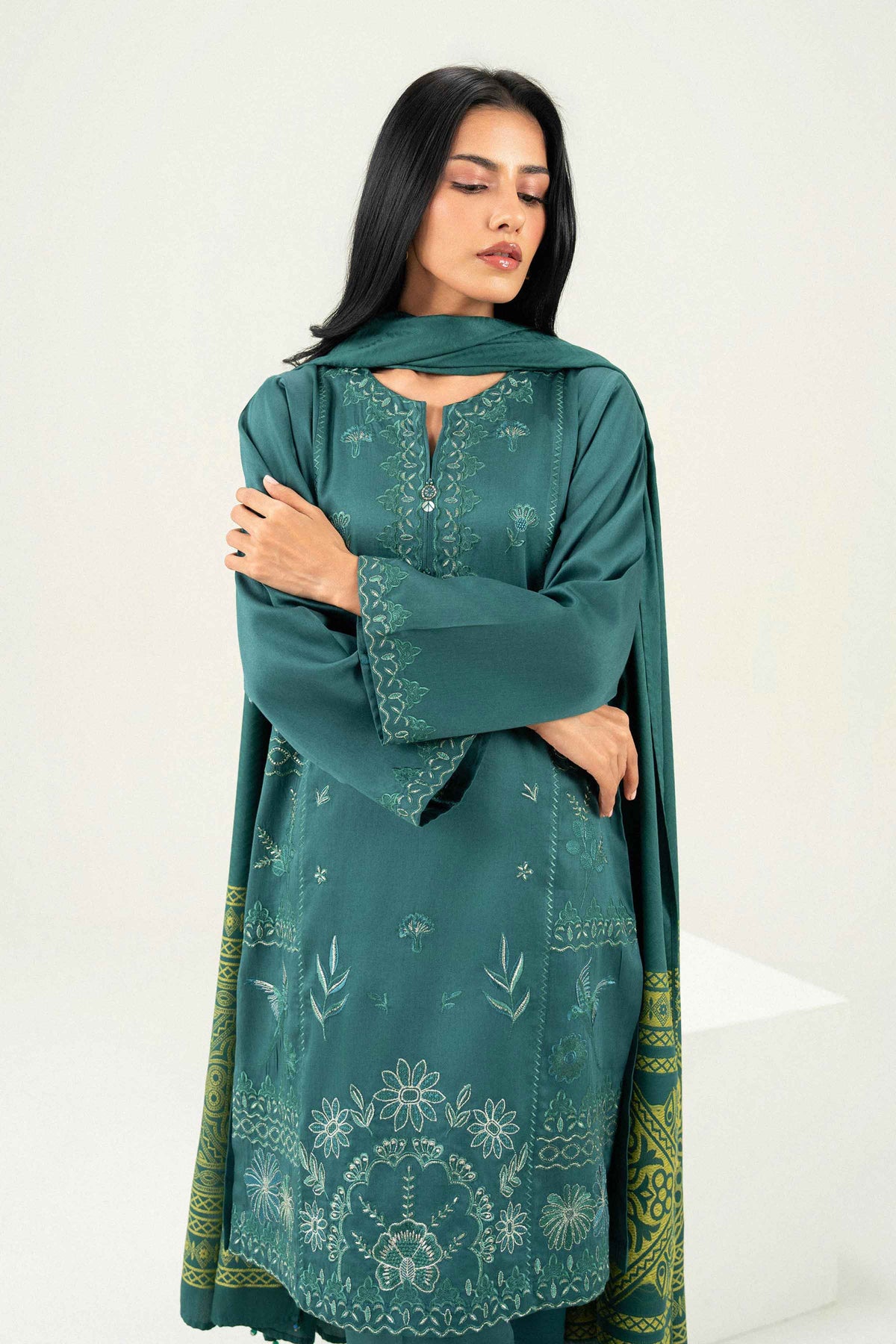 Nishat UK - Green Embroidered Viscose 3 Pieces ready to wear Suit