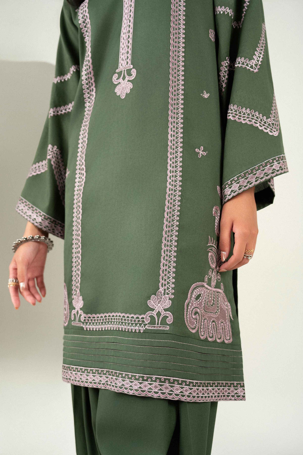 Nishat UK - Green Embroidered Satin 3 Pieces ready to wear Suit