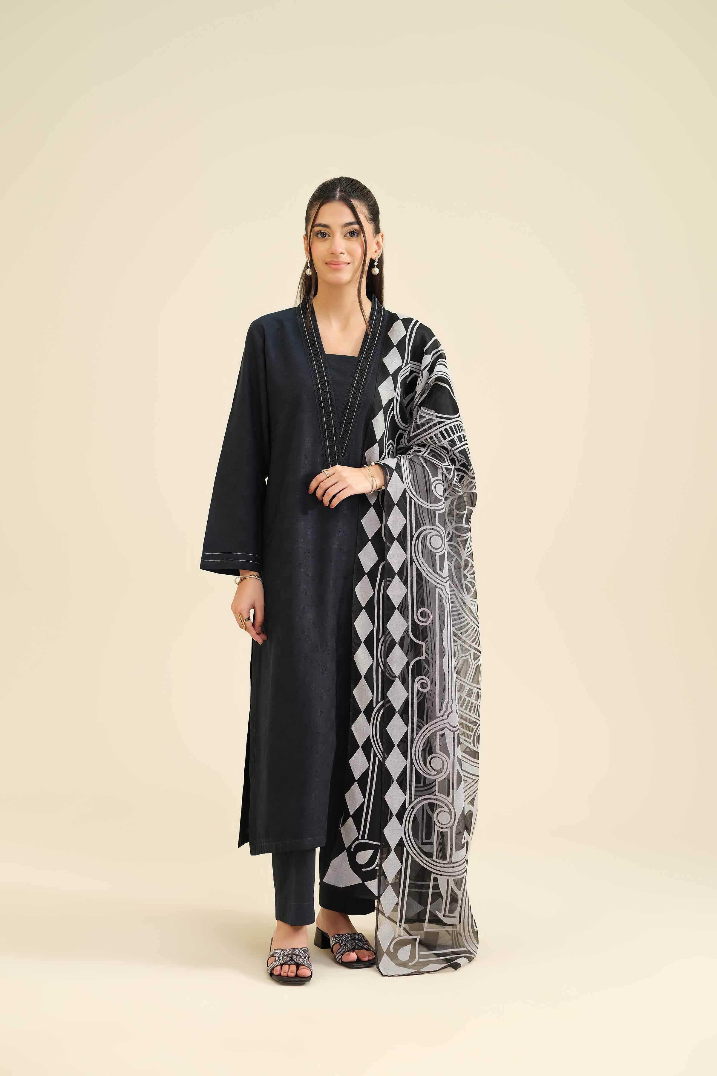 NishatUK - Black Solids Jacquard 3-piece ready to wear Suit