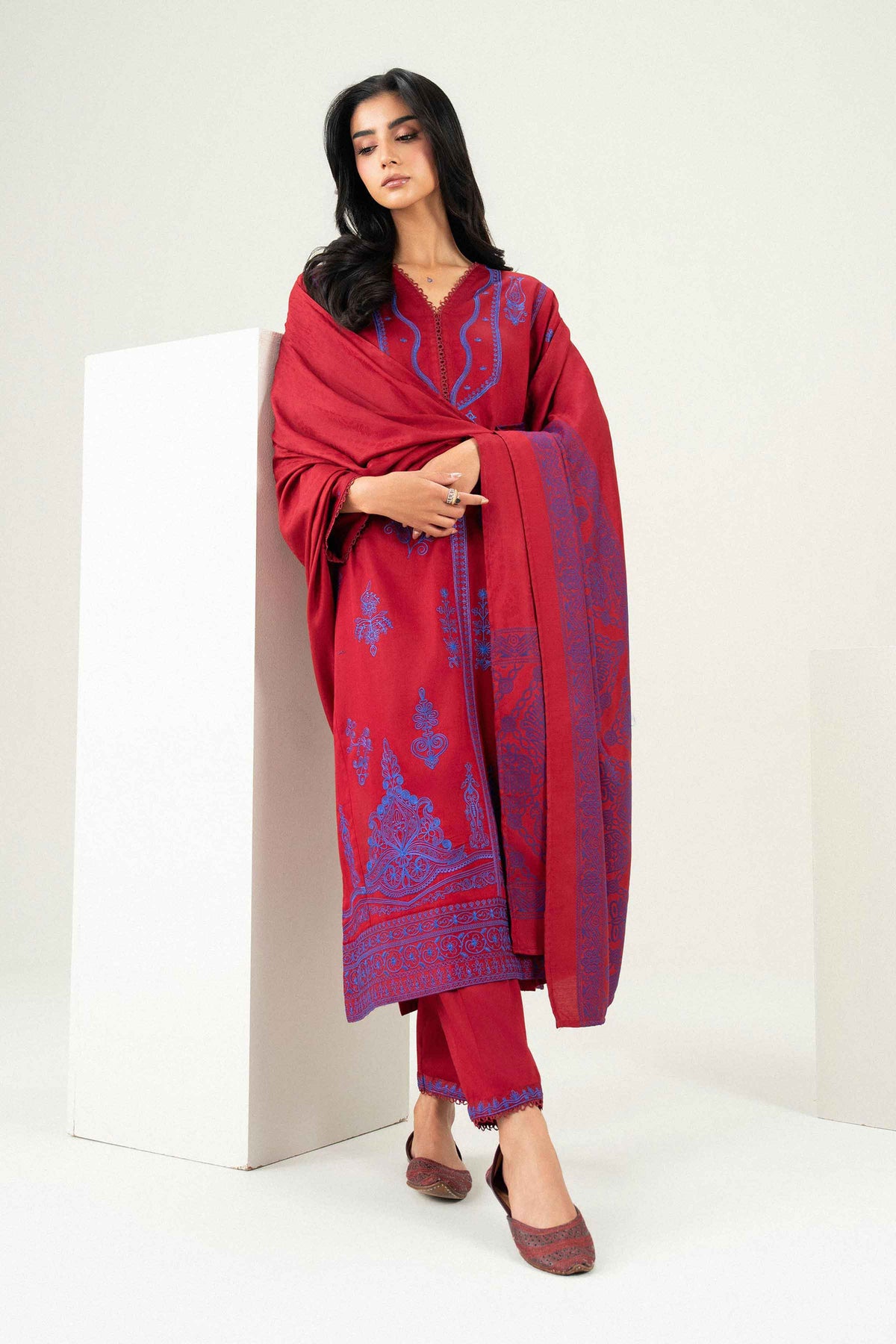Nishat UK - Red Embroidered Viscose 3 Pieces ready to wear Suit