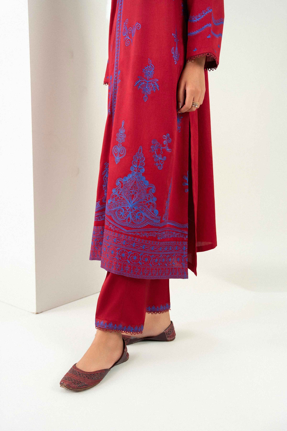 Nishat UK - Red Embroidered Viscose 3 Pieces ready to wear Suit