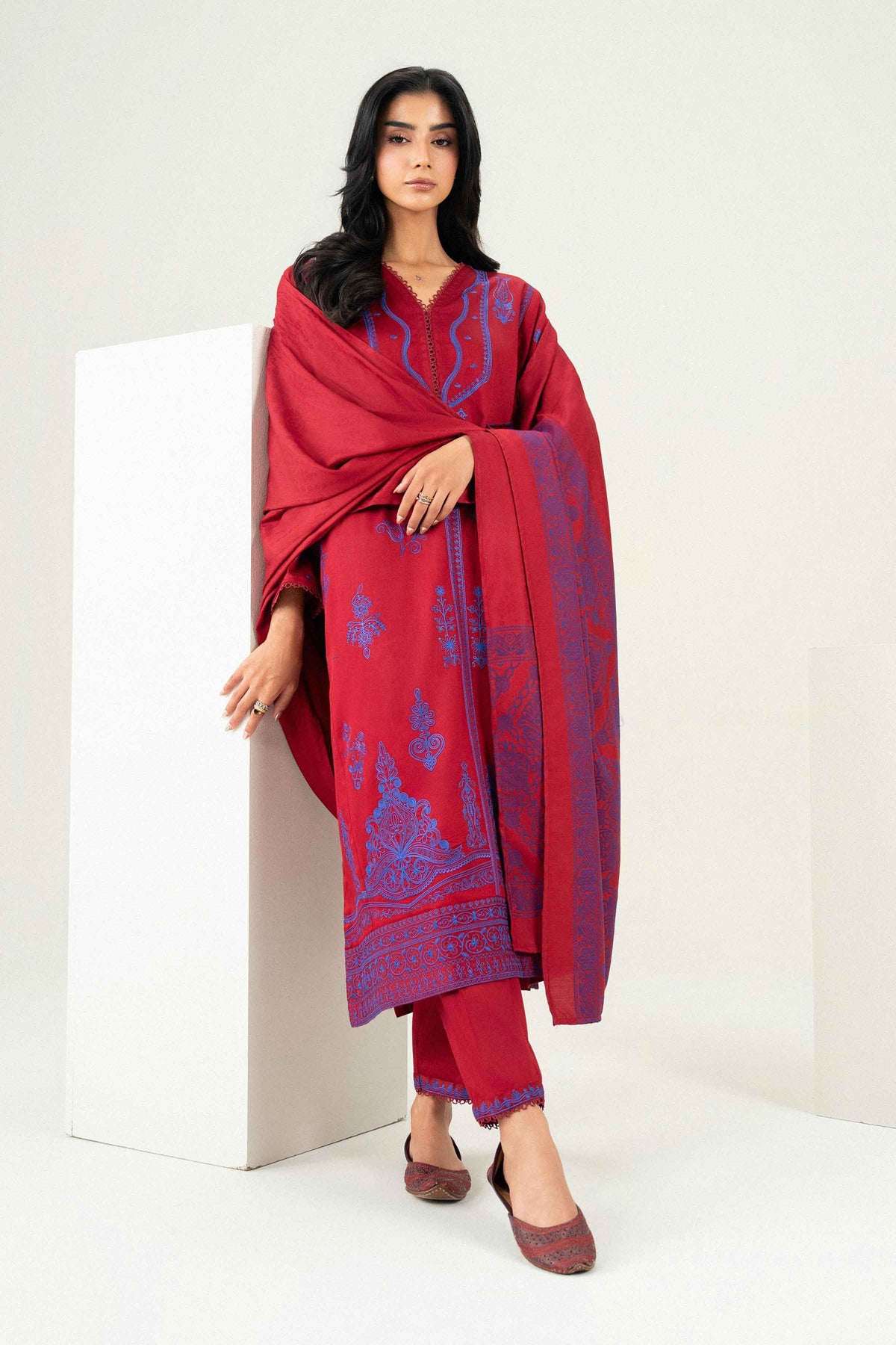 Nishat UK - Red Embroidered Viscose 3 Pieces ready to wear Suit