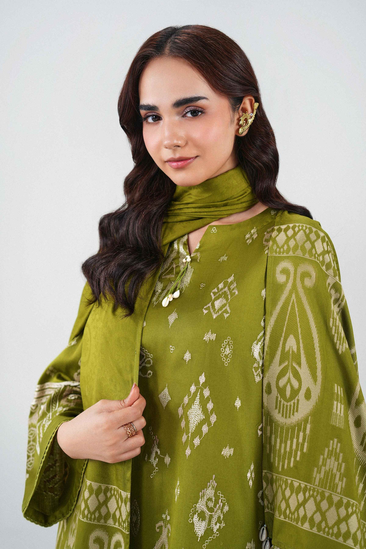 Nishat UK - Green Embroidered Viscose 3 Pieces ready to wear Suit