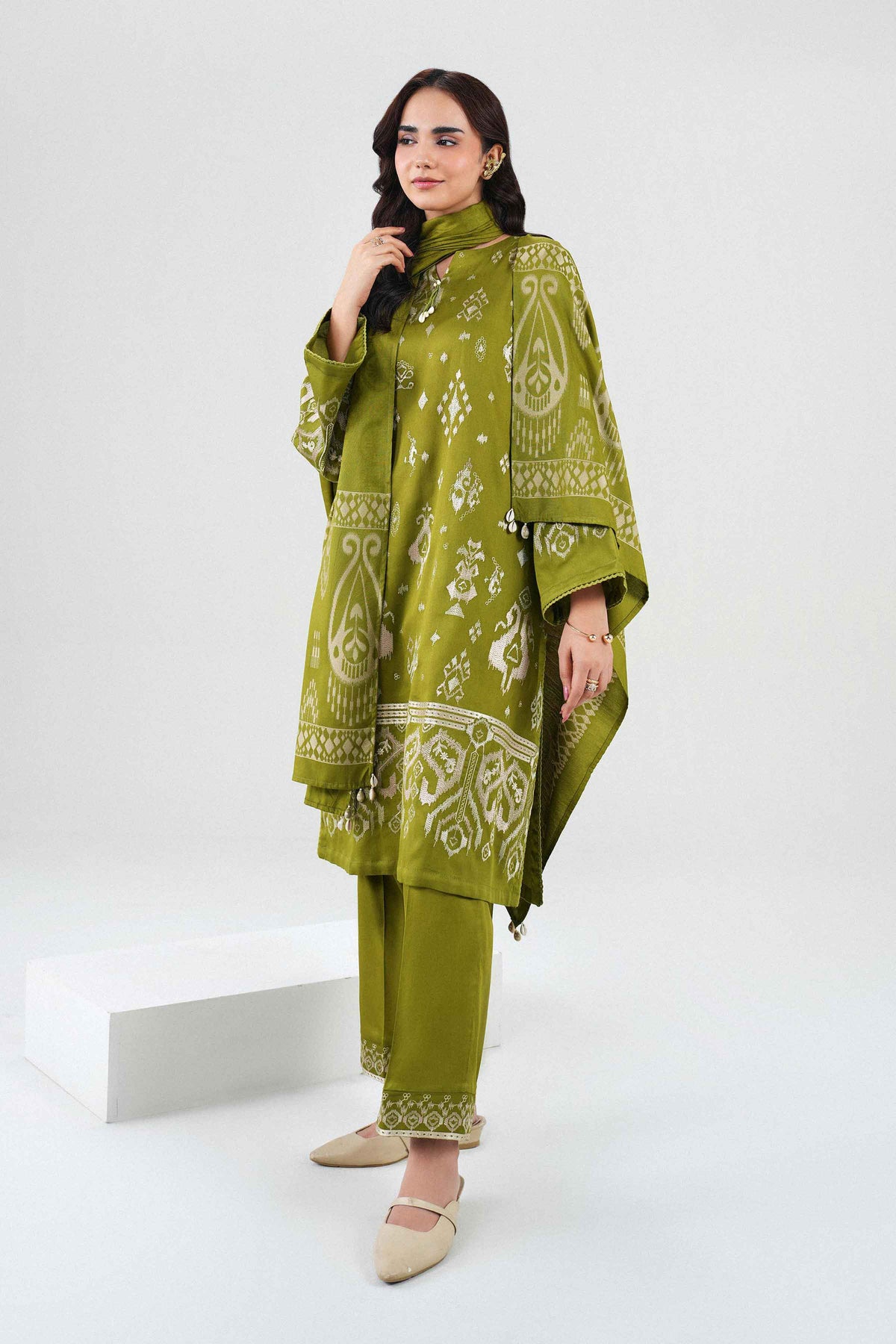 Nishat UK - Green Embroidered Viscose 3 Pieces ready to wear Suit