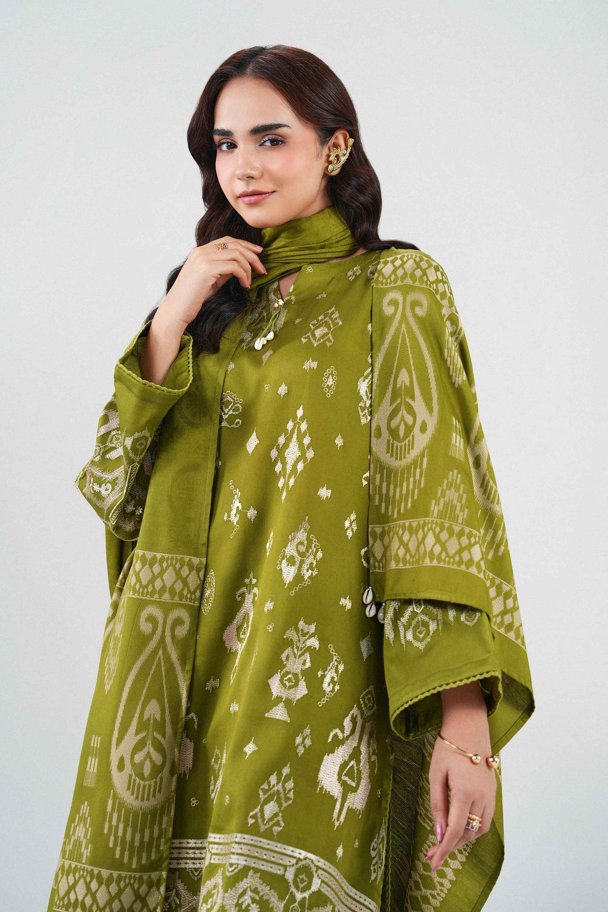 Nishat UK - Green Embroidered Viscose 3 Pieces ready to wear Suit