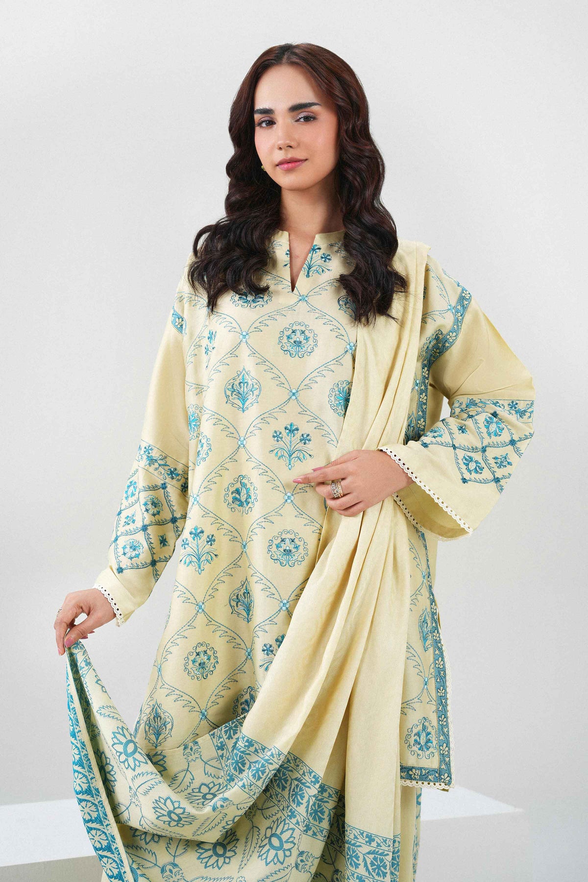 Nishat UK - White Embroidered Viscose 3 Pieces ready to wear Suit
