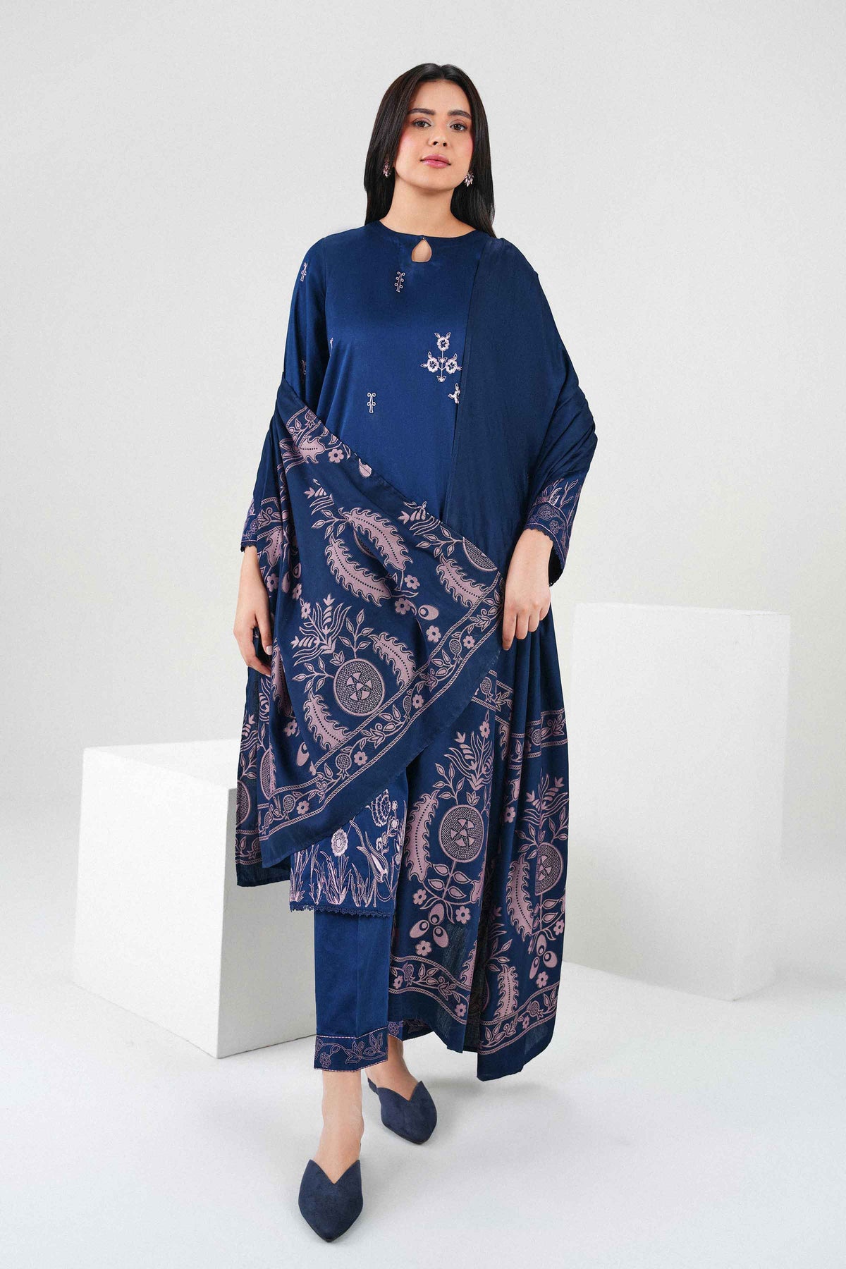 Nishat UK - Blue Embroidered Viscose 3 Pieces ready to wear Suit