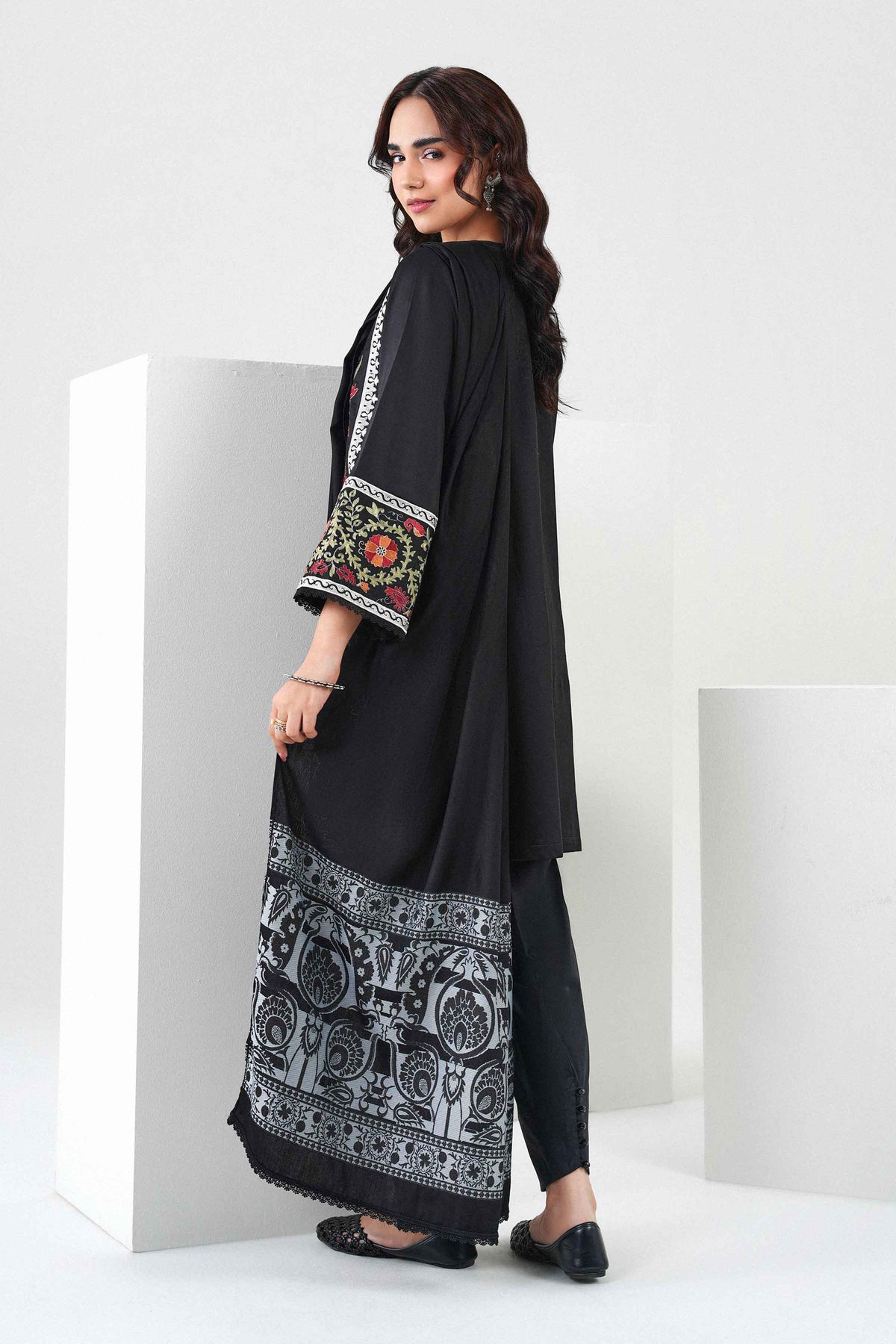 Nishat UK - Black Embroidered Viscose 3 Pieces ready to wear Suit