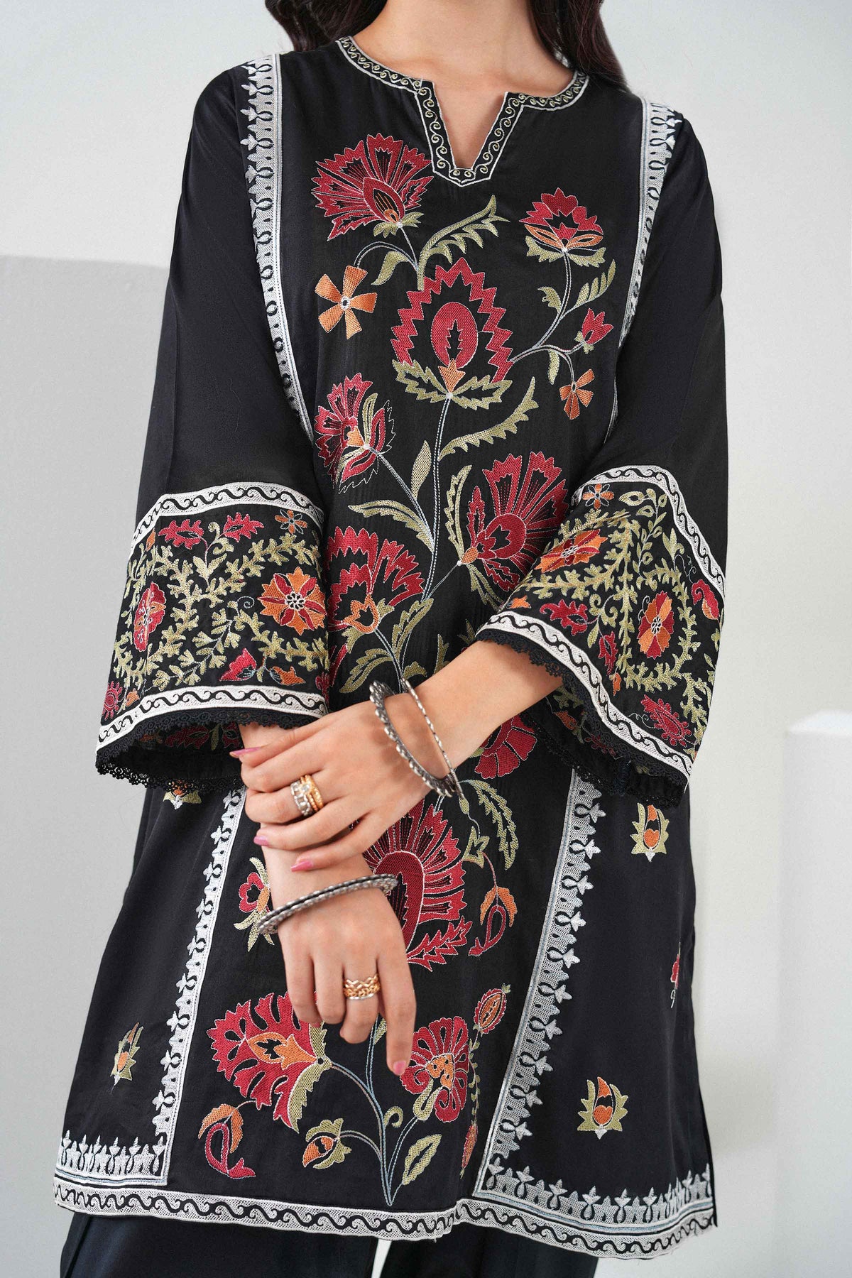 Nishat UK - Black Embroidered Viscose 3 Pieces ready to wear Suit