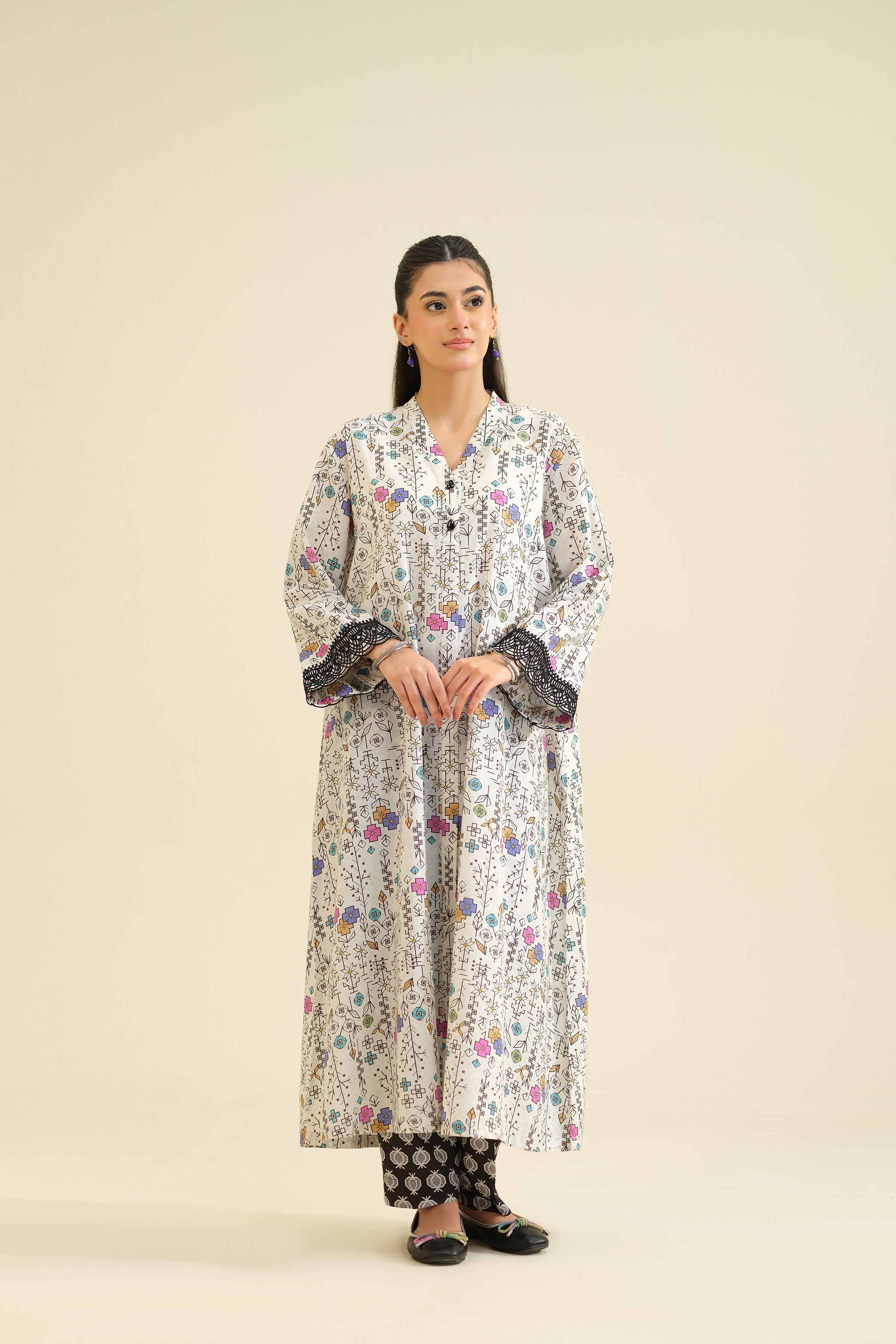 NishatUK - White Printed Tropical 2-piece ready to wear Dress