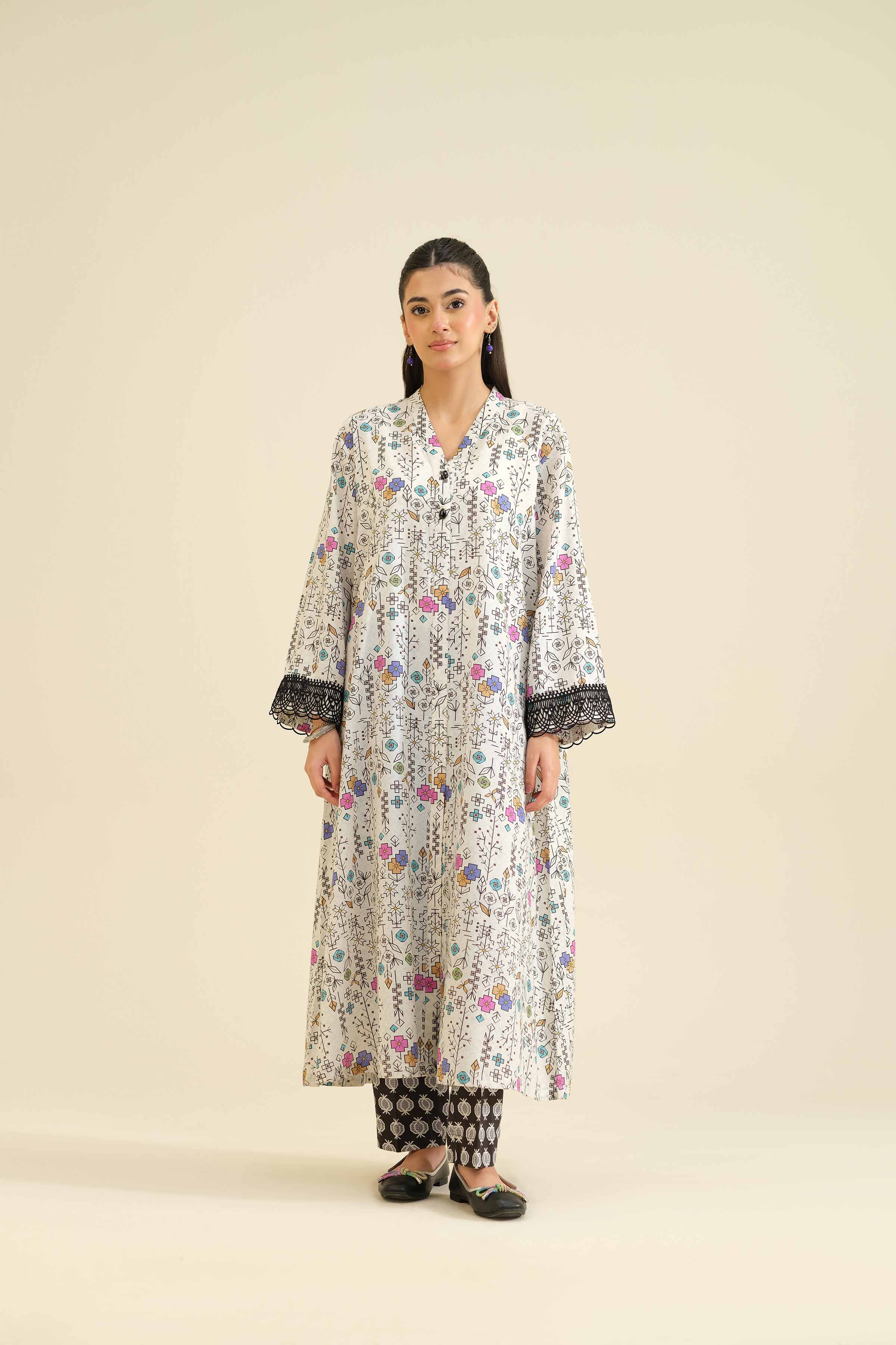 NishatUK - White Printed Tropical 2-piece ready to wear Dress