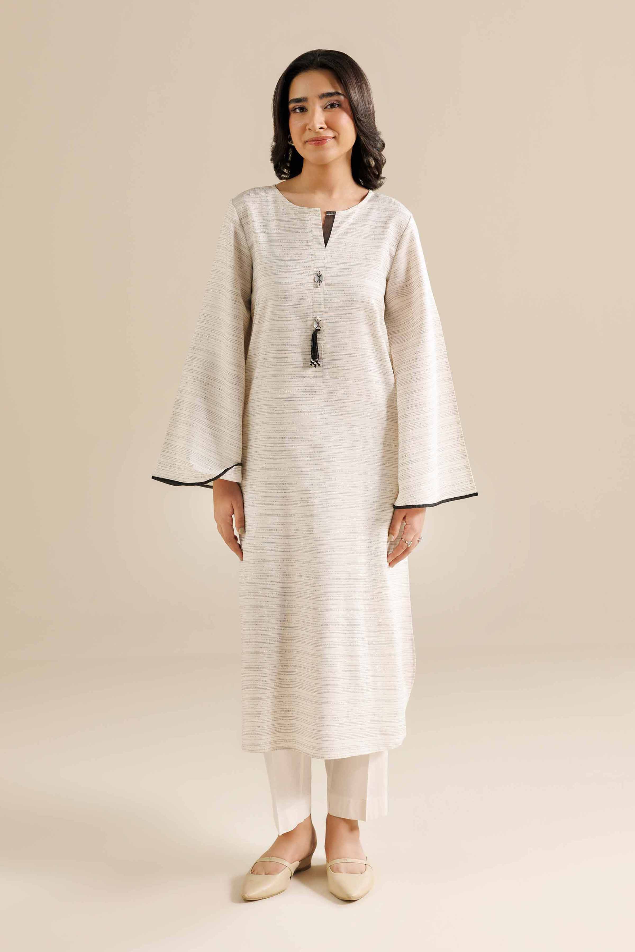 NishatUK - White Solids Yarn Dyed 2-piece ready to wear Dress