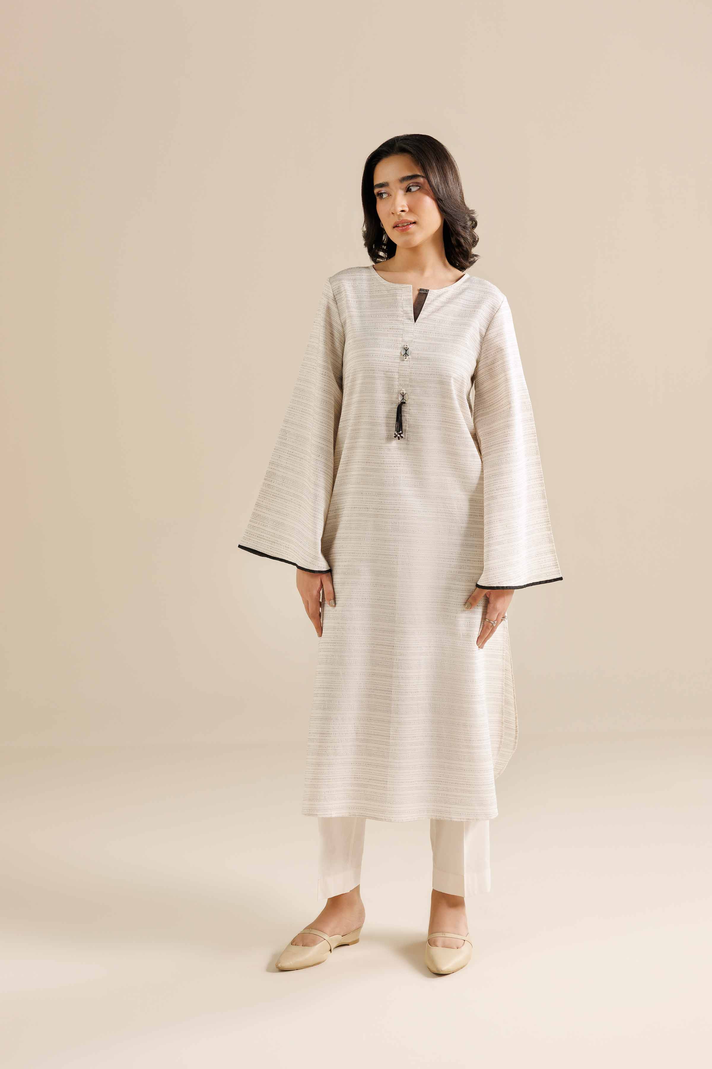 NishatUK - White Solids Yarn Dyed 2-piece ready to wear Dress