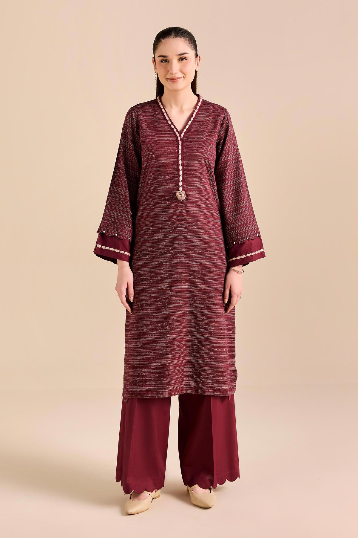 Nishat UK - Red Embroidered Yarn Dyed 2 Pieces ready to wear 