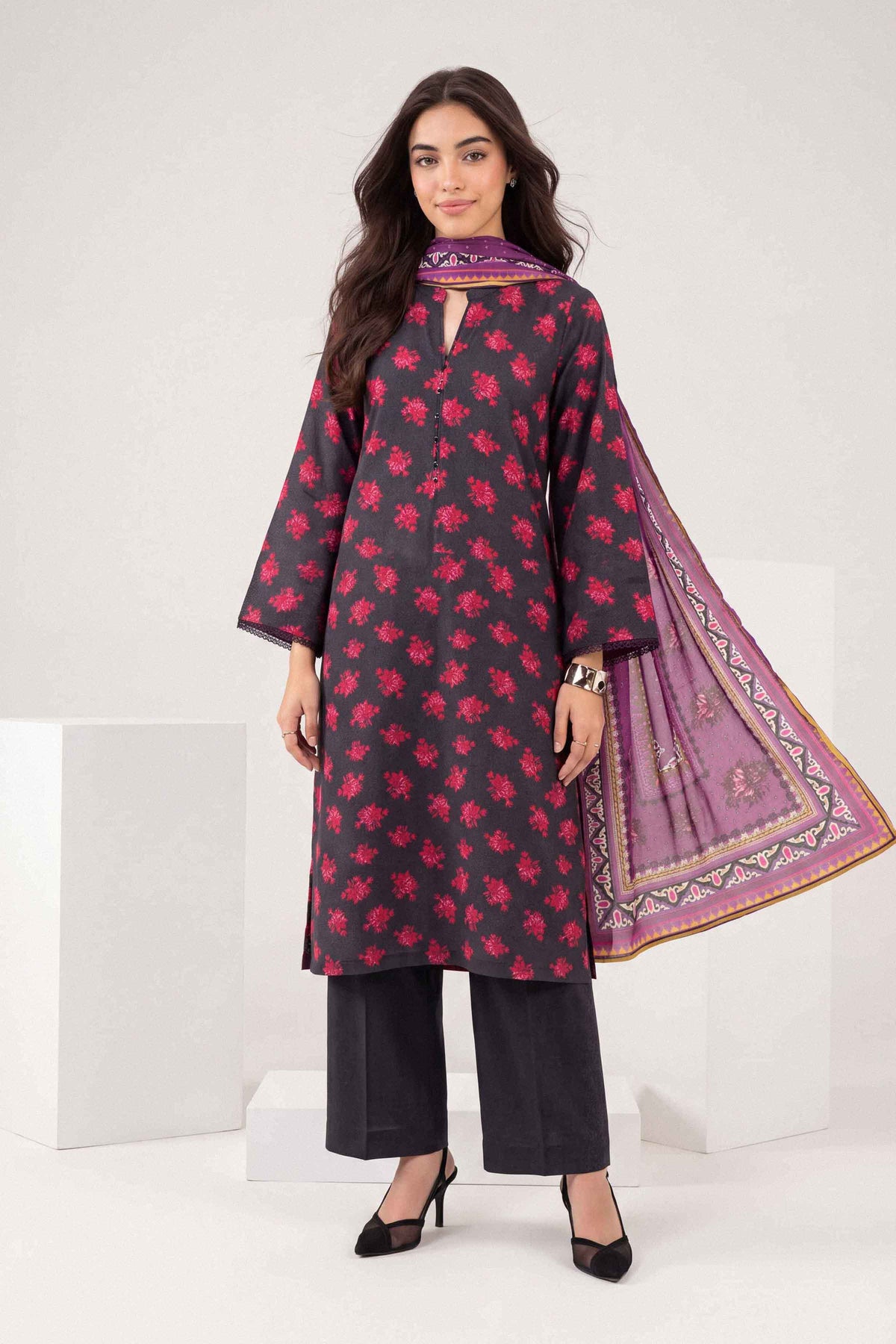 Nishat UK - Purple Printed Karandi 3 Pieces ready to wear Suit