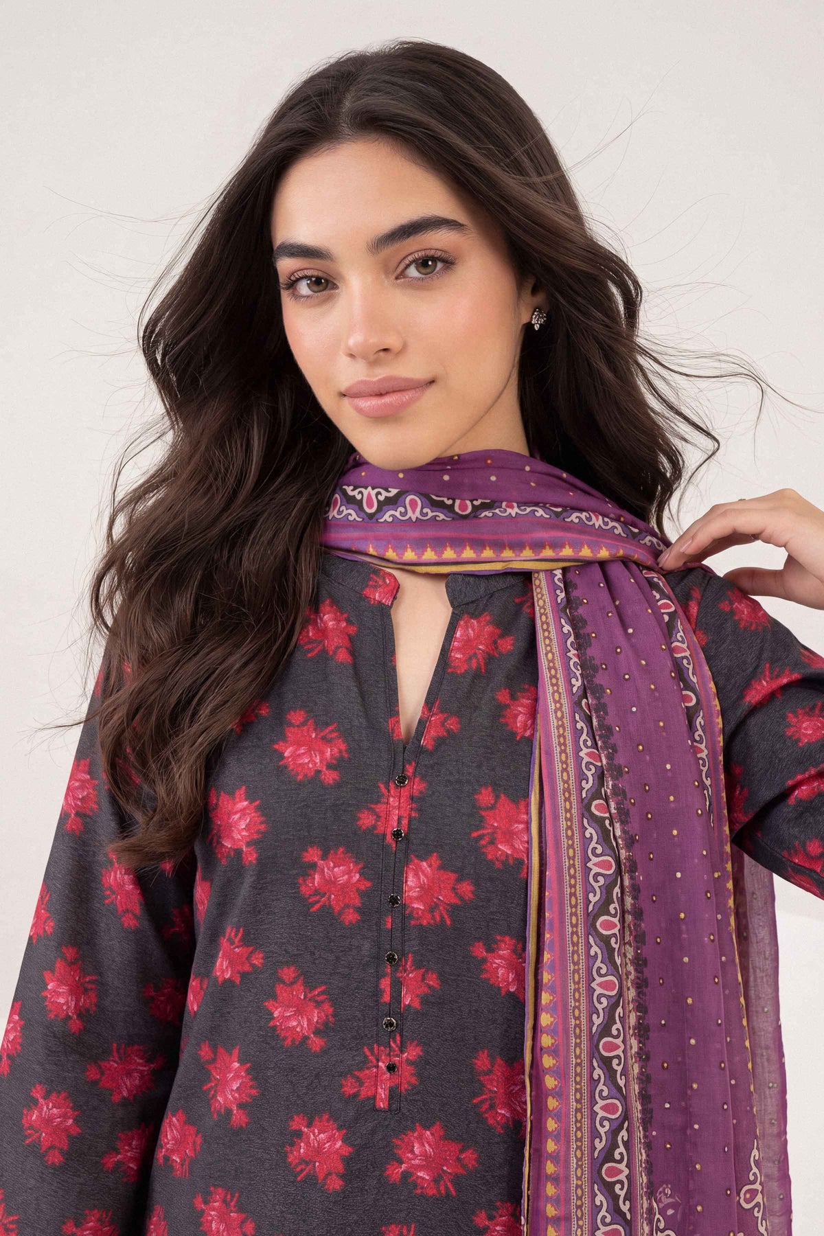 Nishat UK - Purple Printed Karandi 3 Pieces ready to wear Suit