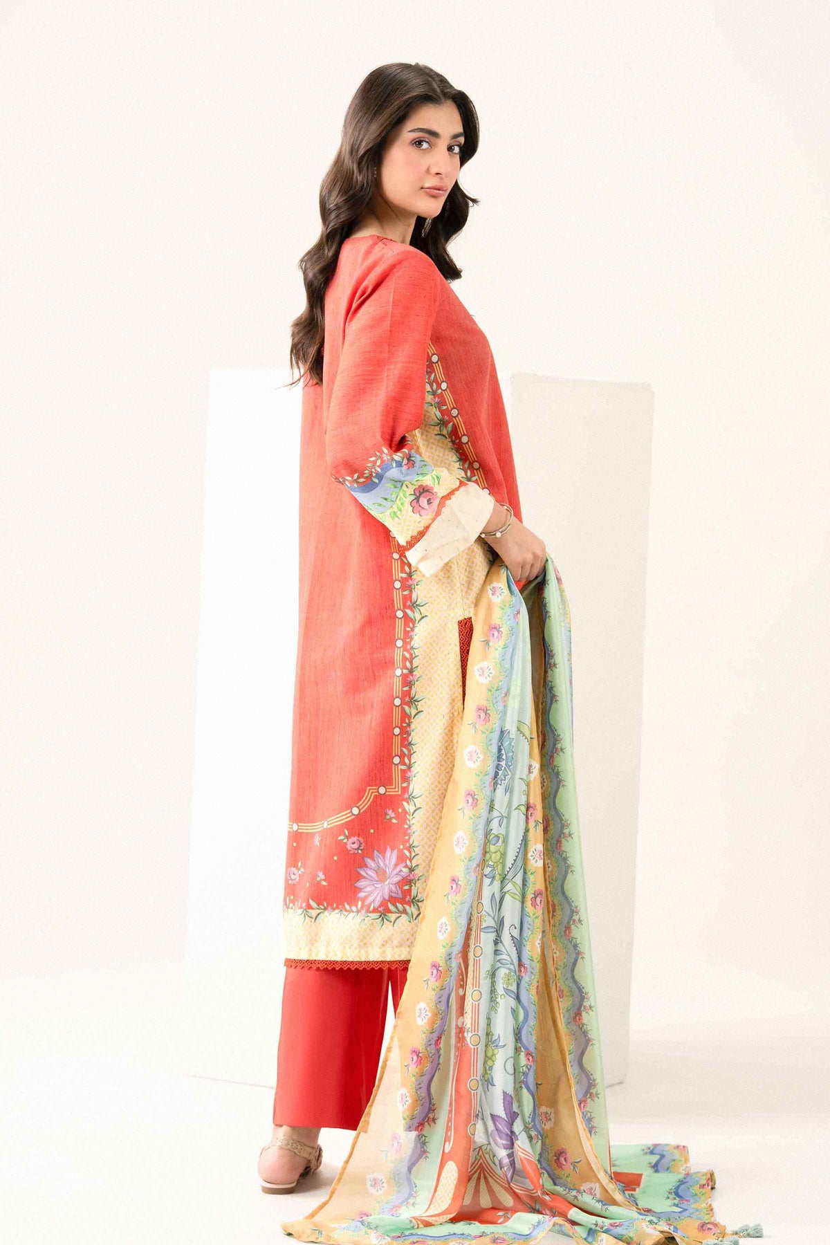 Nishat UK - Orange Printed Khaddar 3 Pieces ready to wear Suit