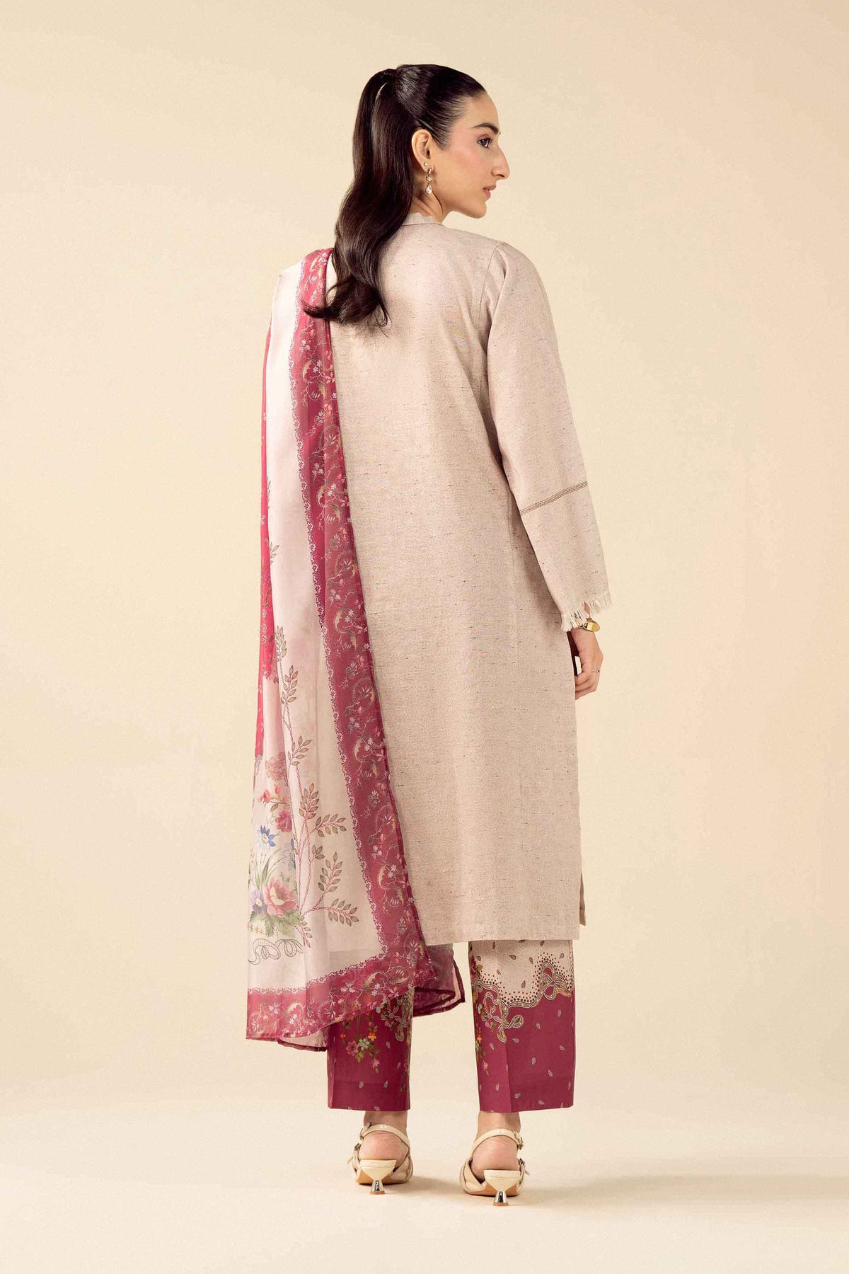 Nishat UK - Beige Printed Khaddar 3 Pieces ready to wear Suit