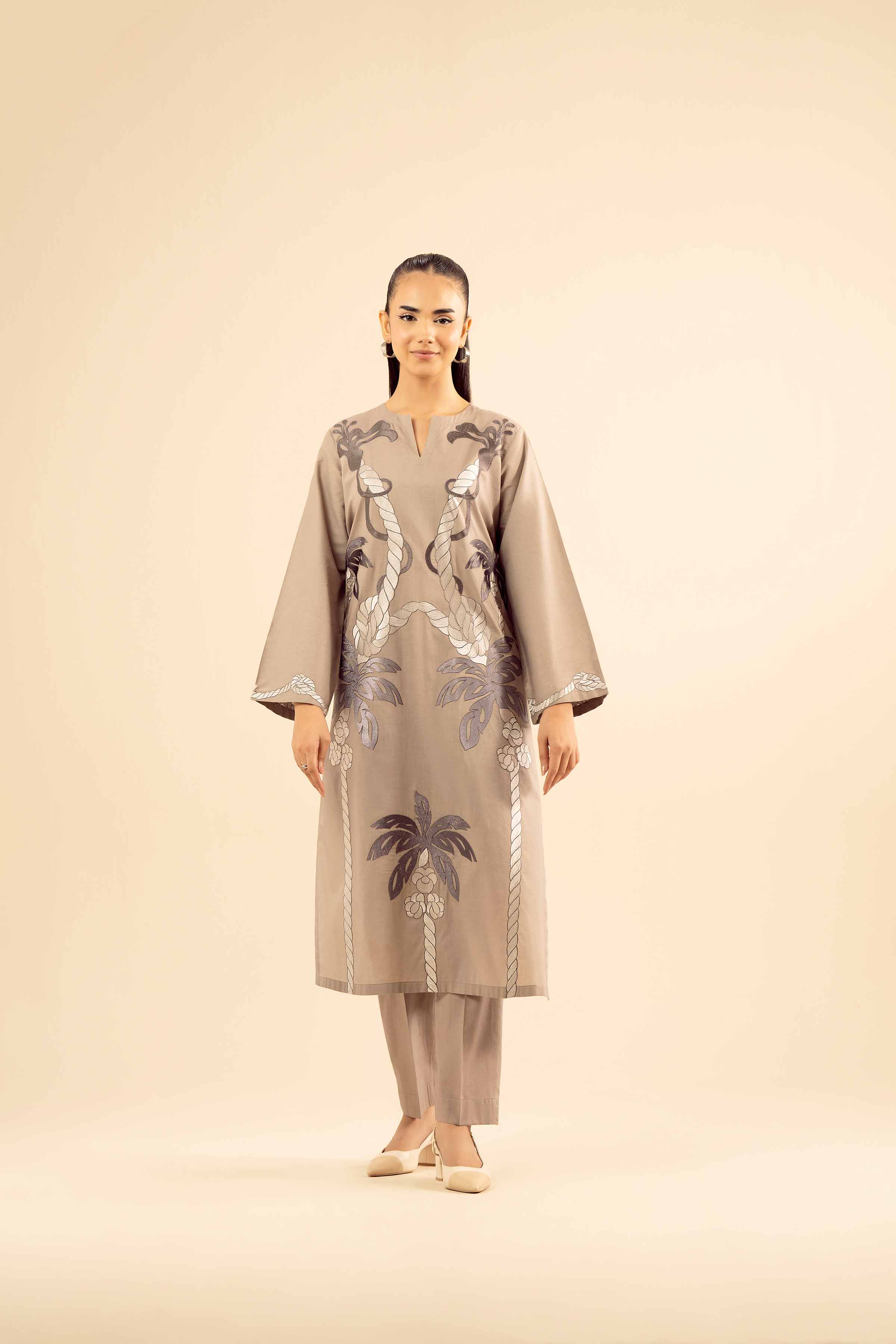 NishatUK - Grey Embroidered Tropical 2-piece ready to wear Dress