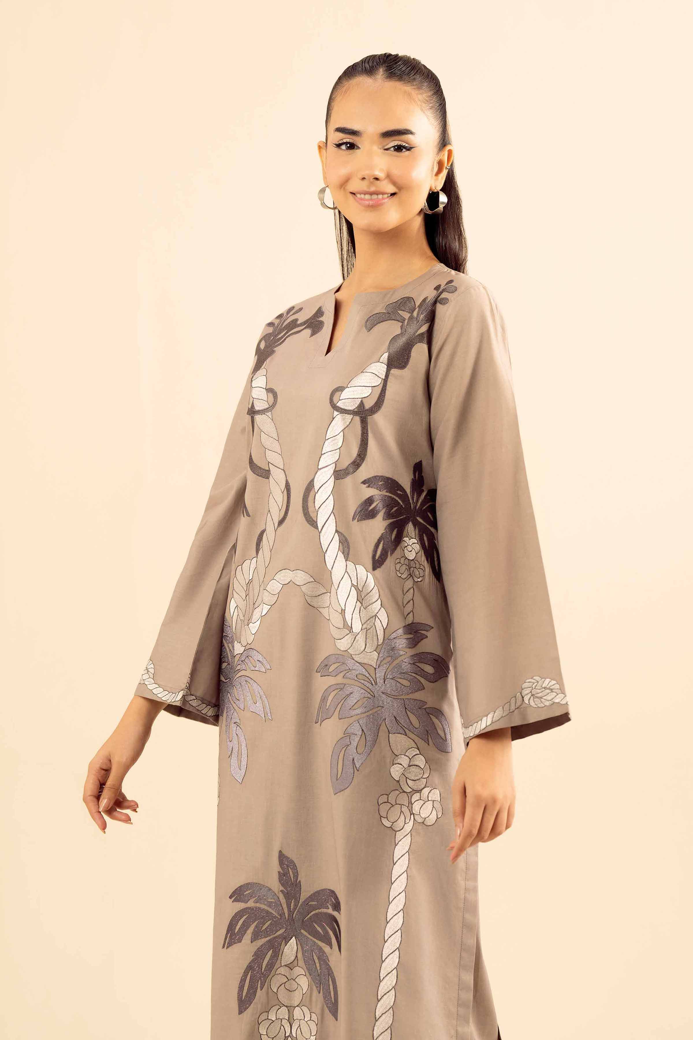 NishatUK - Grey Embroidered Tropical 2-piece ready to wear Dress