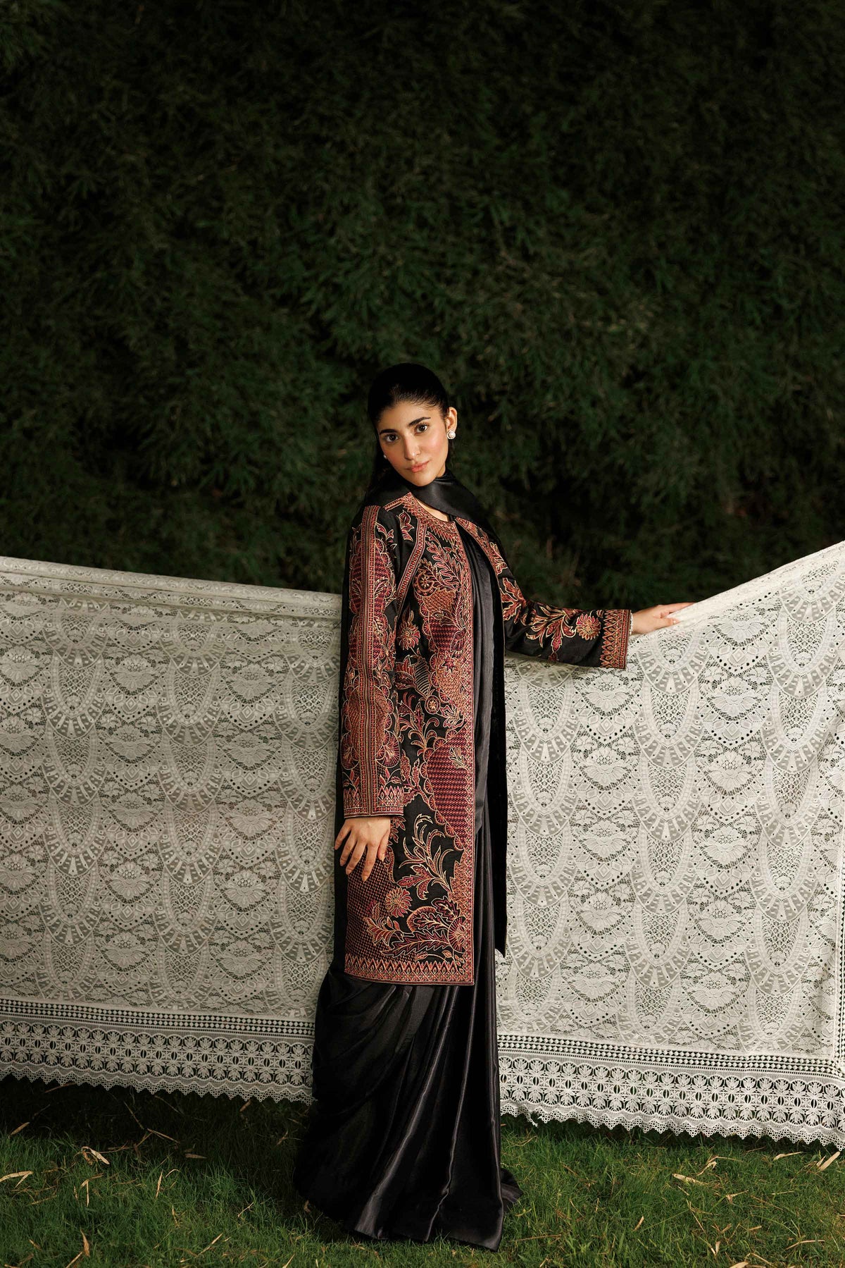 Nishat UK - Black Embroidered Karandi 1 Piece ready to wear jacket